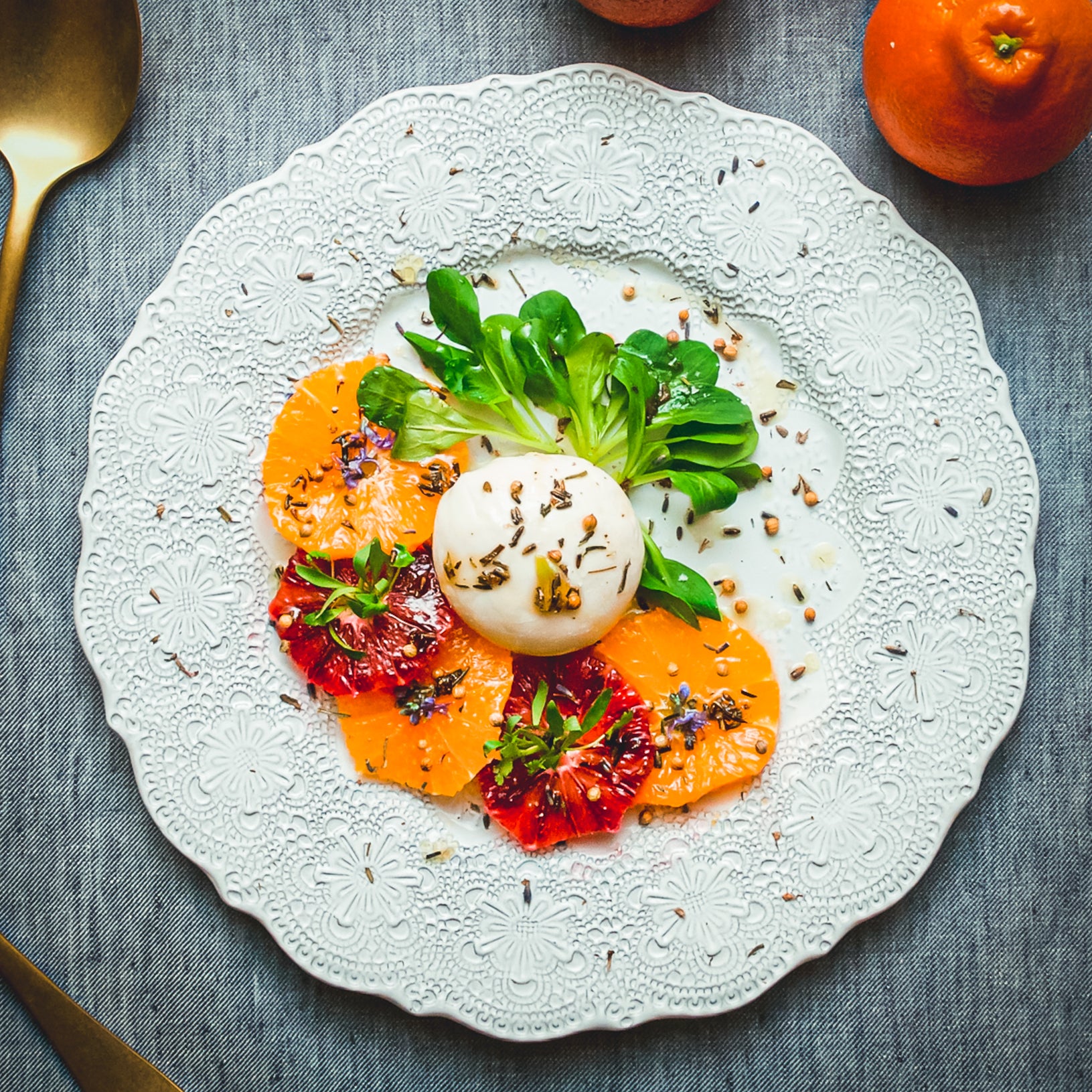 Burrata with Blood Oranges and Lavender Oil | Weston Table