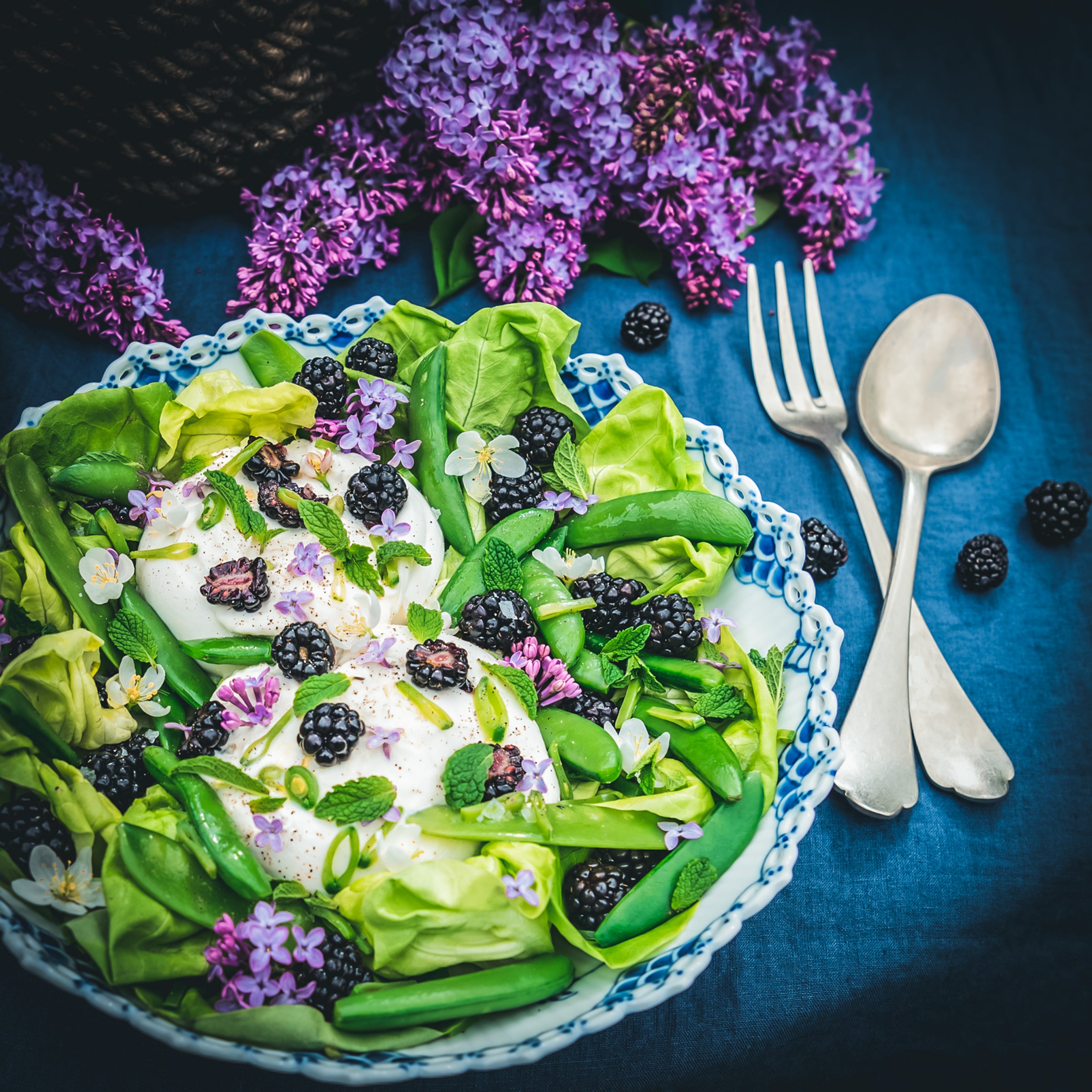 Spring Salad with Arugula, Creamy Burrata and Sugar Snap Peas by