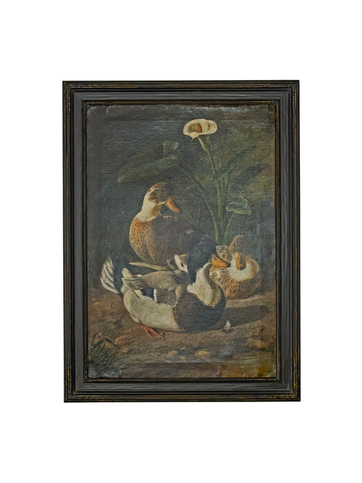 19th Century Ducks in Marsh Oil Painting Weston Table