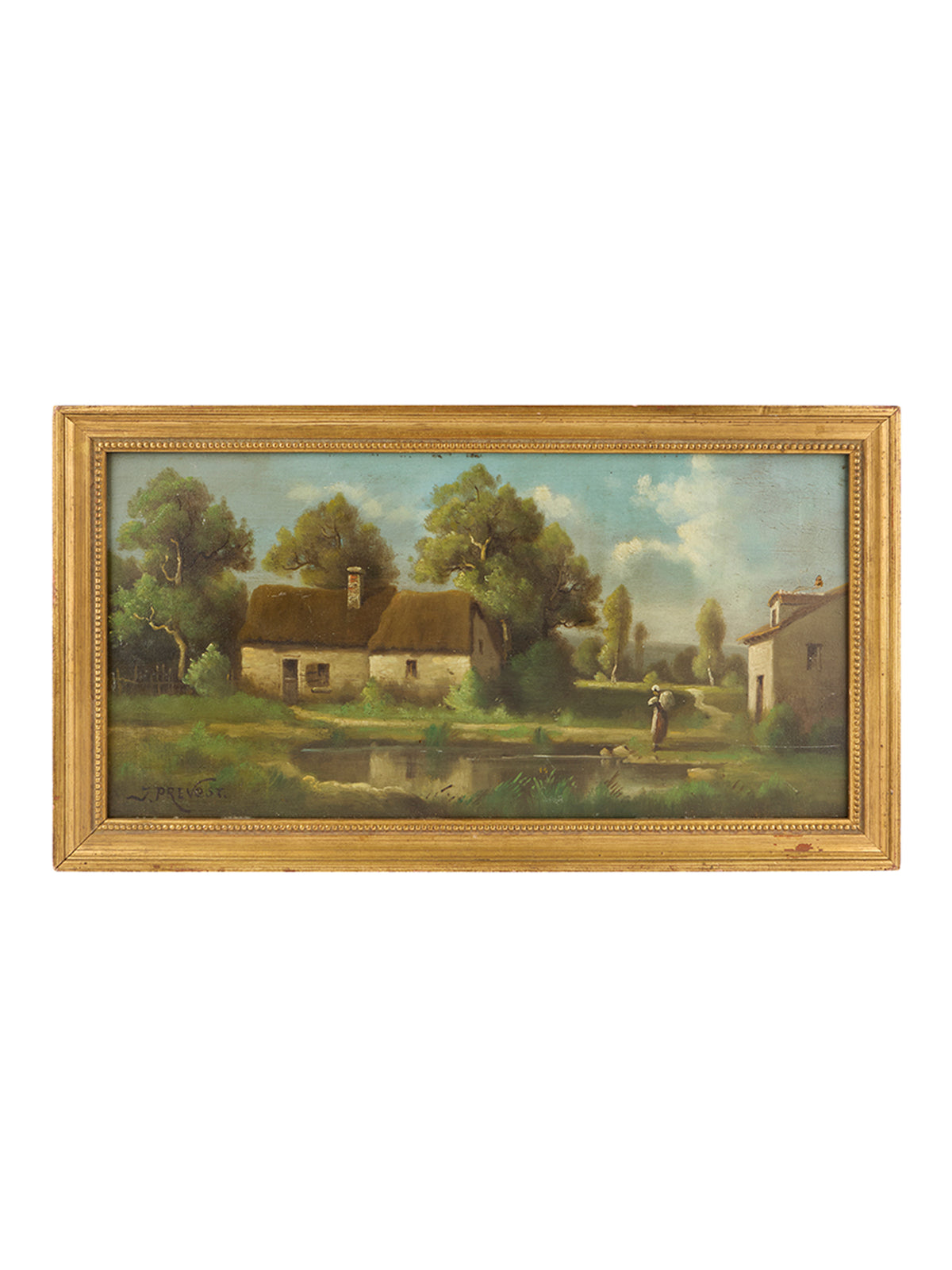 19th Century Prevost French Landscape on Wood Panel Weston Table