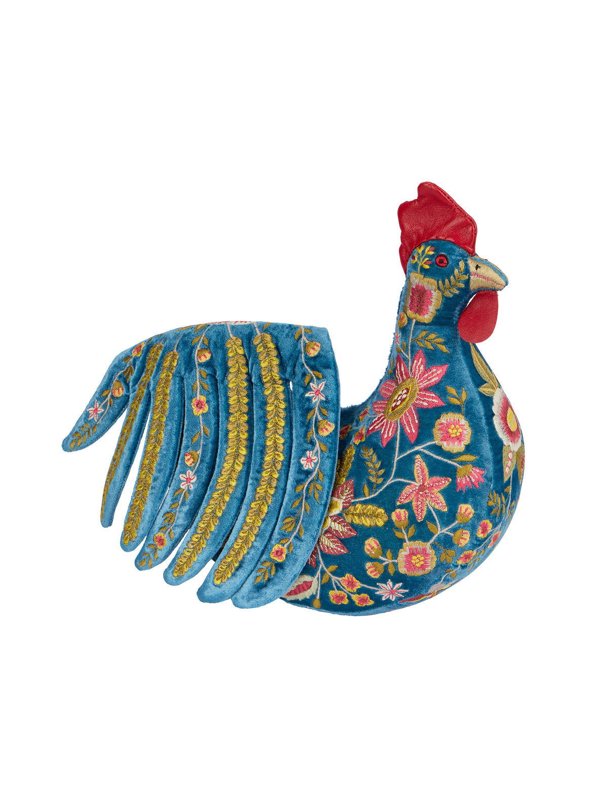 Anke Drechsel Embroidered Rooster Riviera Blue Weston Table