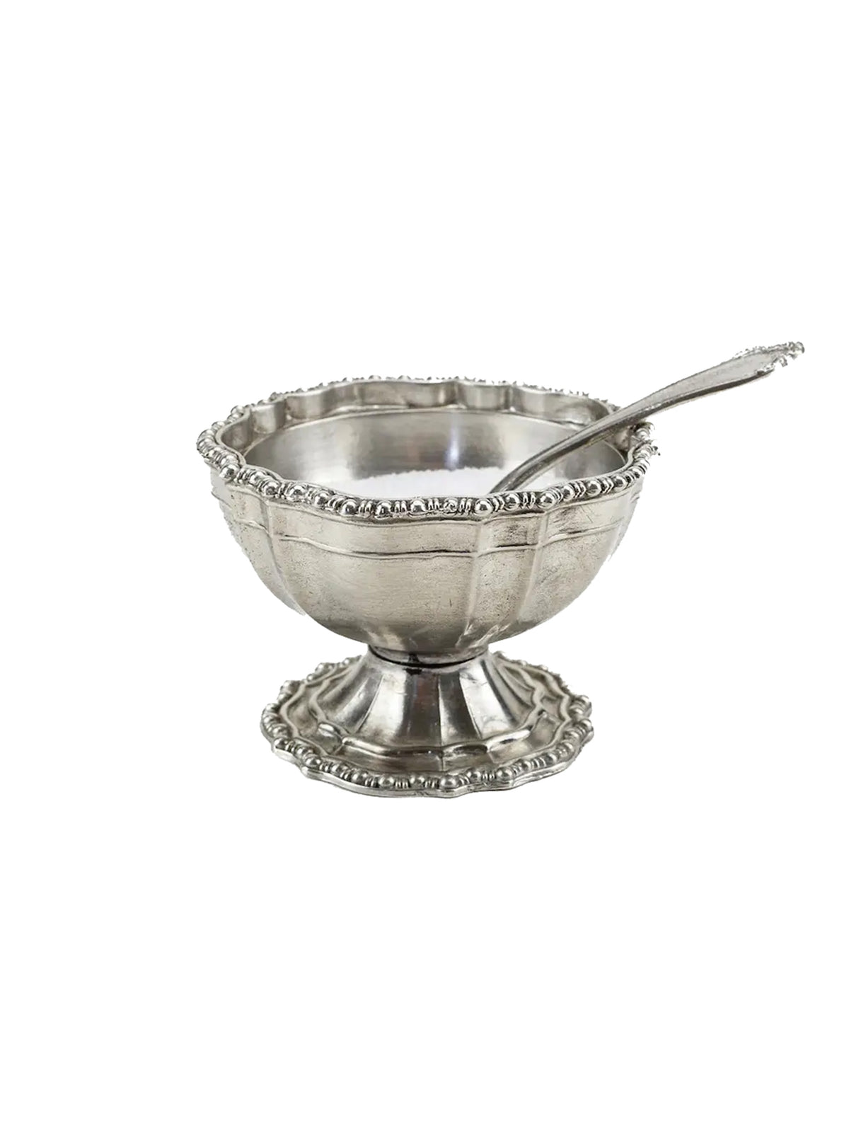 Arte Italica Vintage Beaded Pewter Salt Cellar with Spoon Weston Table