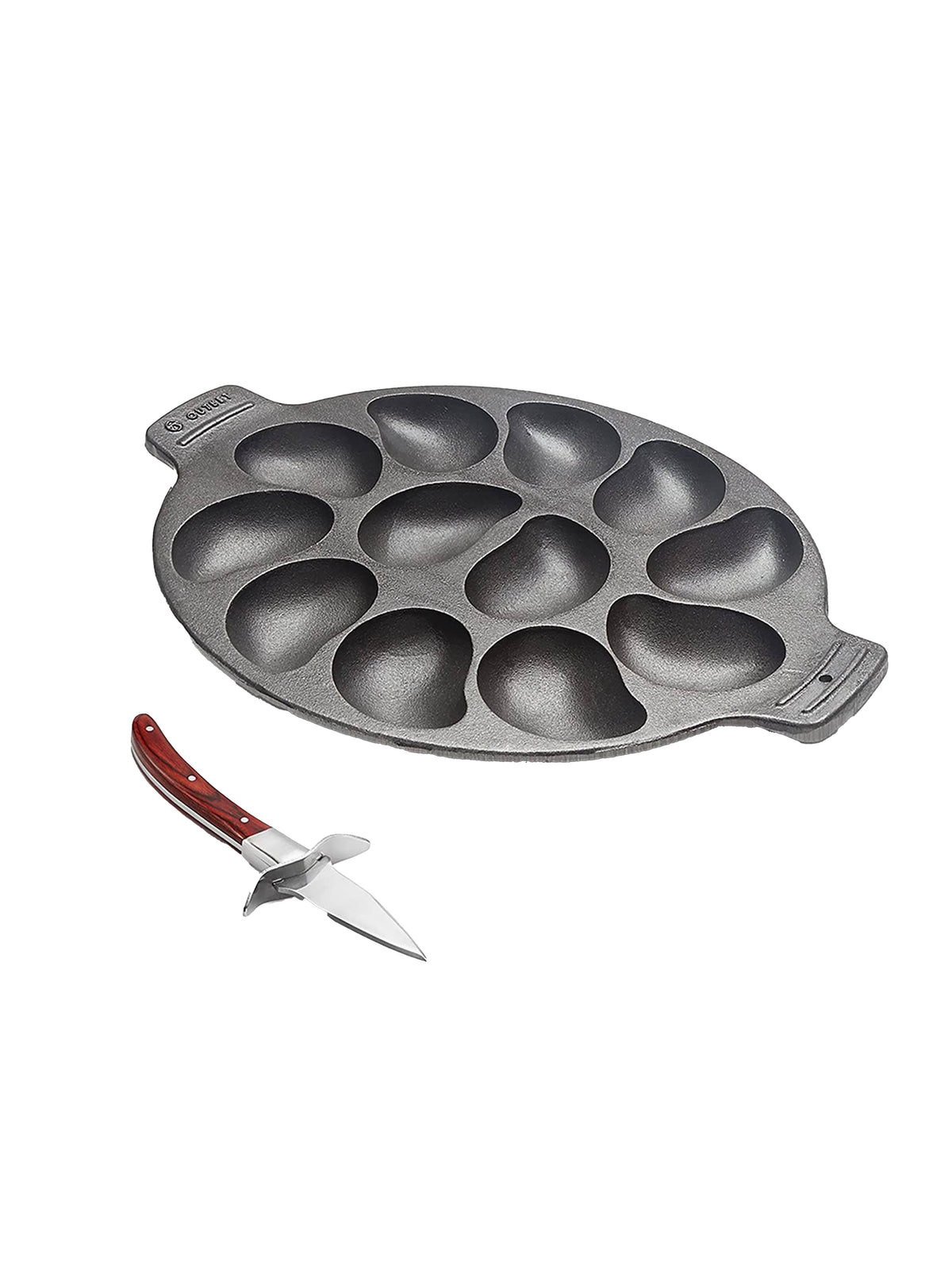 Cast Iron Oyster Grill Pan with Oyster Knife Weston Table
