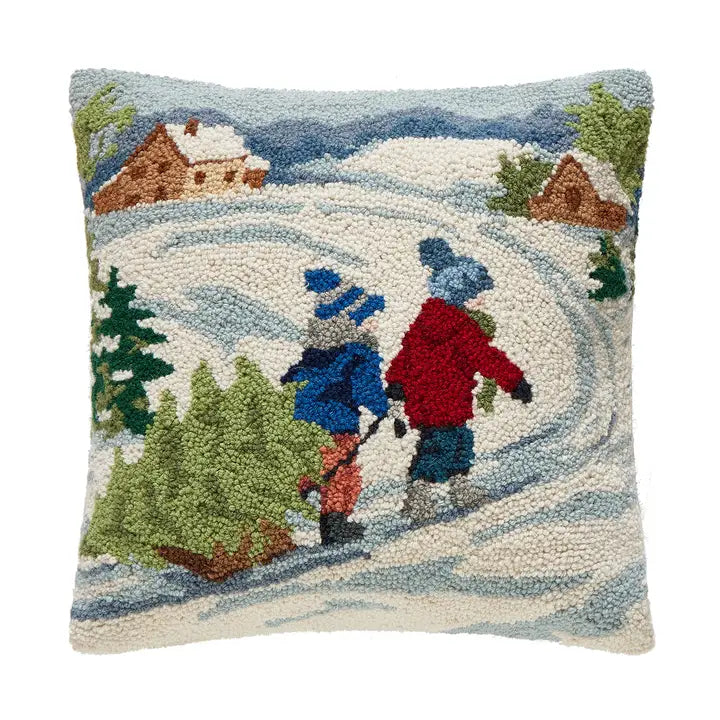 Children and Christmas Tree Wool Hook Pillow Weston Table