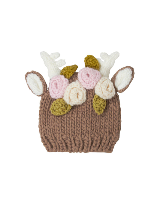 Deer Hand Knit Flower Hat