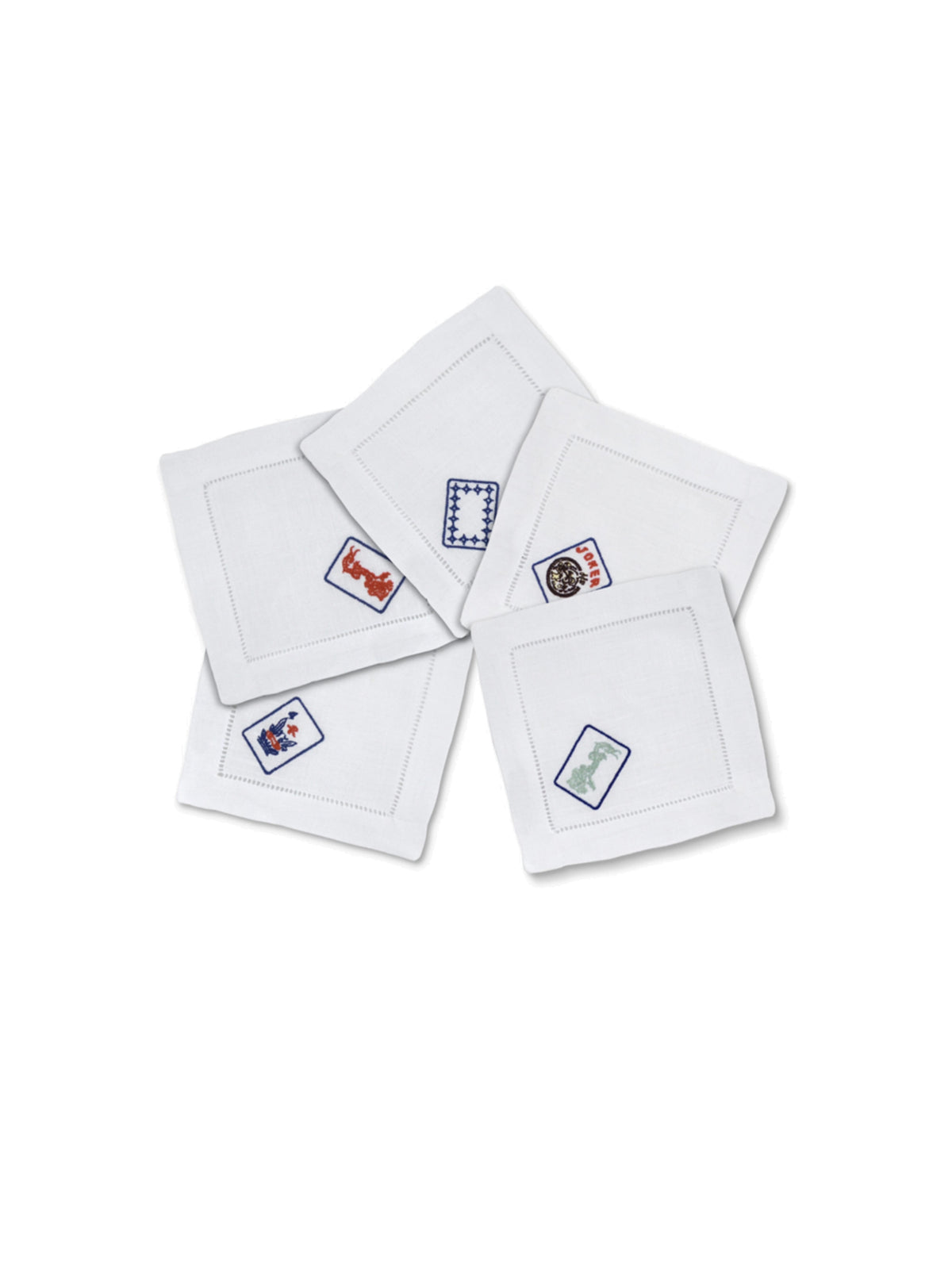 Embroidered Mahjong Linen Cocktail Napkins Weston Table