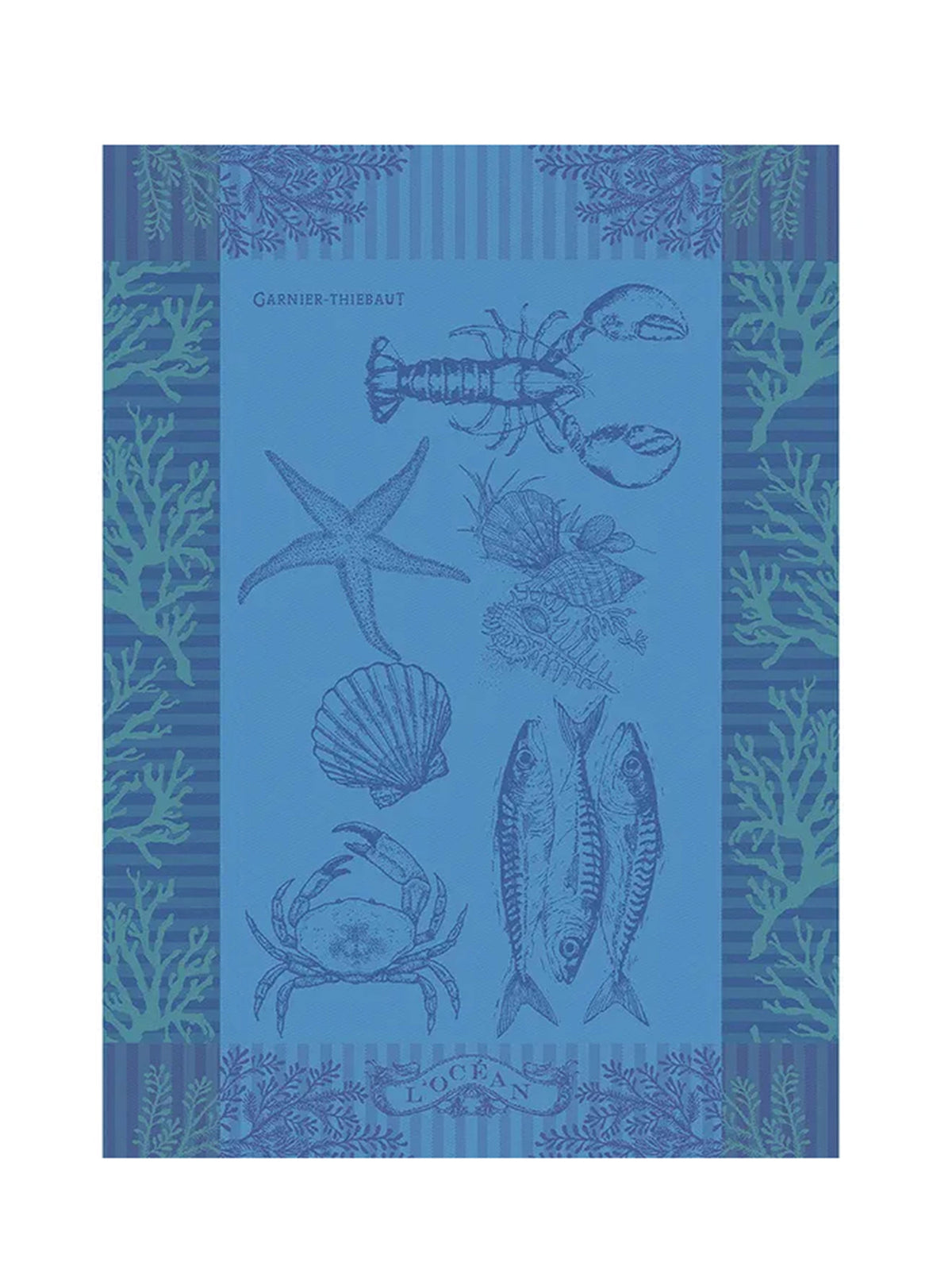 Garnier-Thiebaut Blue Ocean Jacquard Kitchen Towel Weston Table