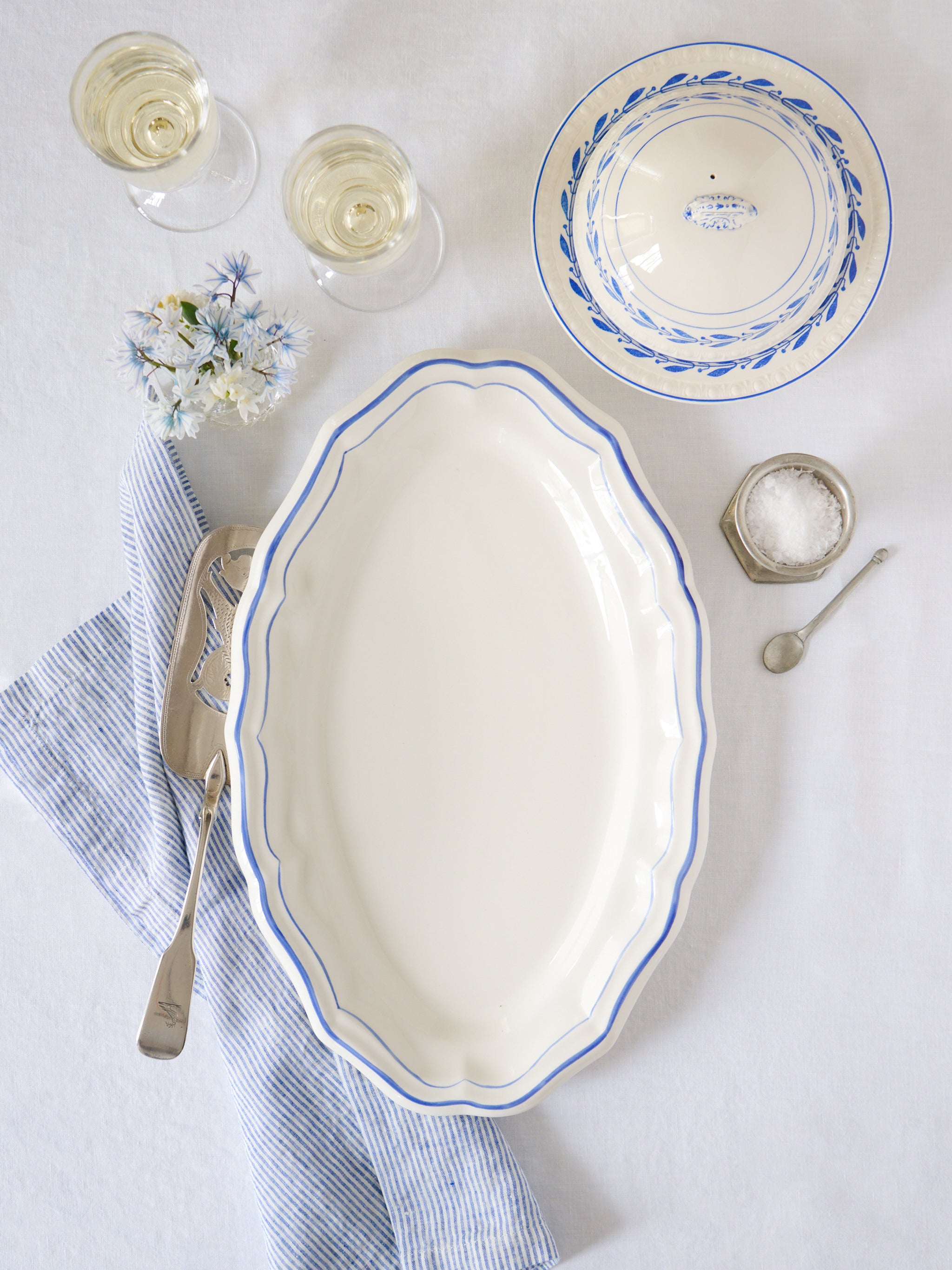 Gien Filet Blue Oval Platter | Platters & Serving Trays | Weston Table