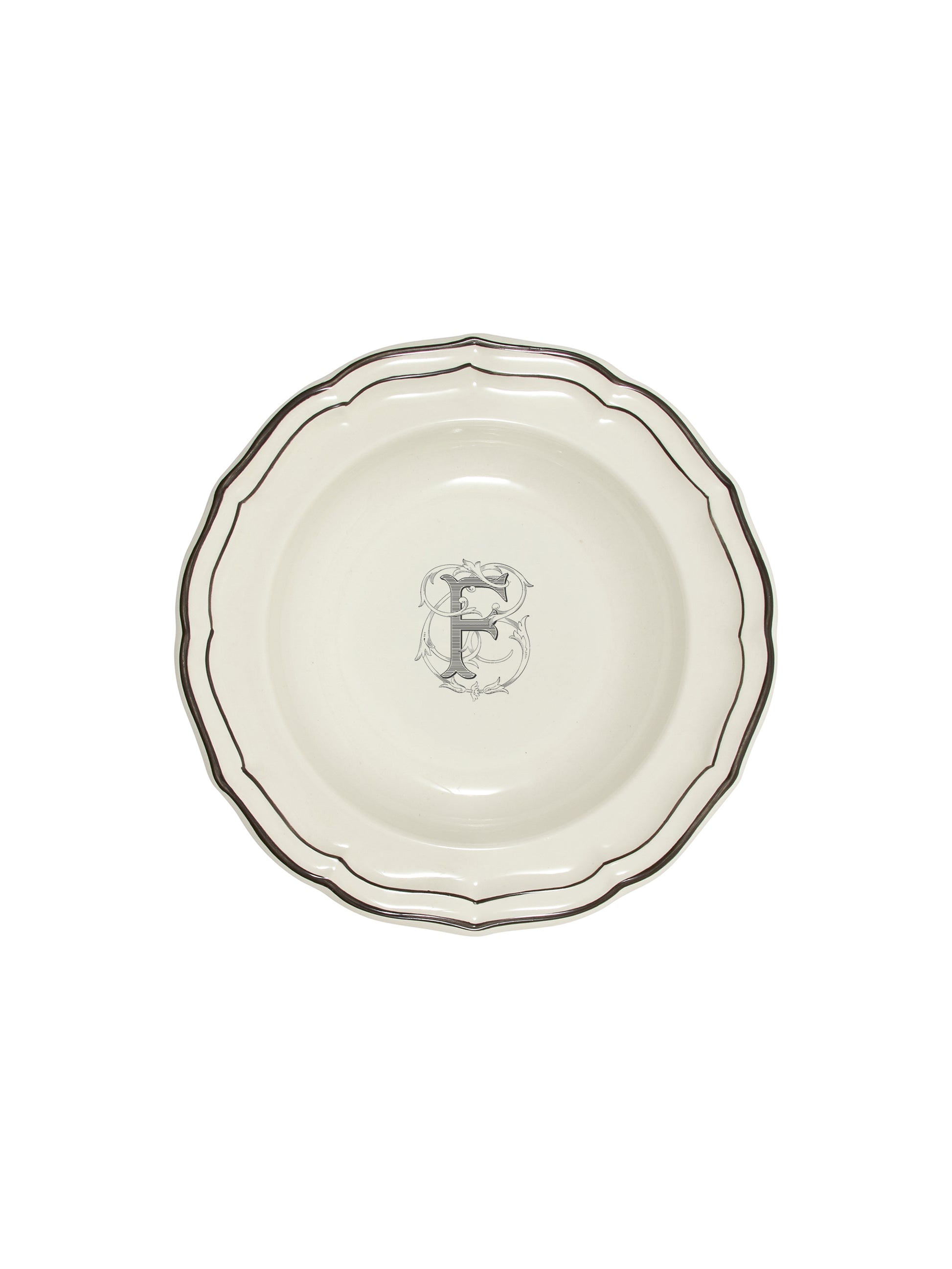 Gien Filet Midnight Monogram Soup Plate F Weston Table