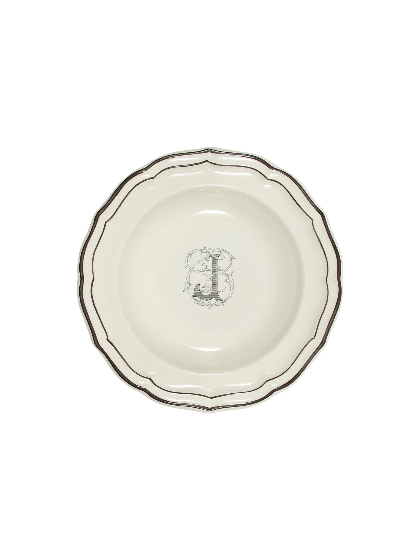 Gien Filet Midnight Monogram Soup Plate J Weston Table