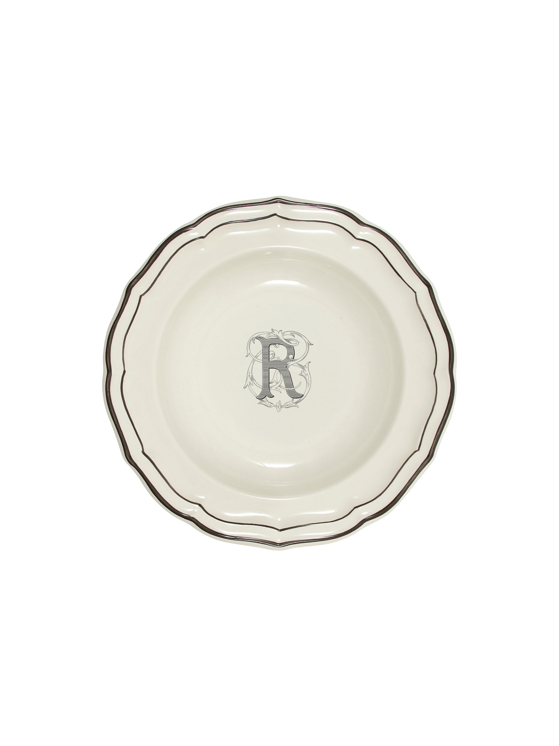 Gien Filet Midnight Monogram Soup Plate R Weston Table