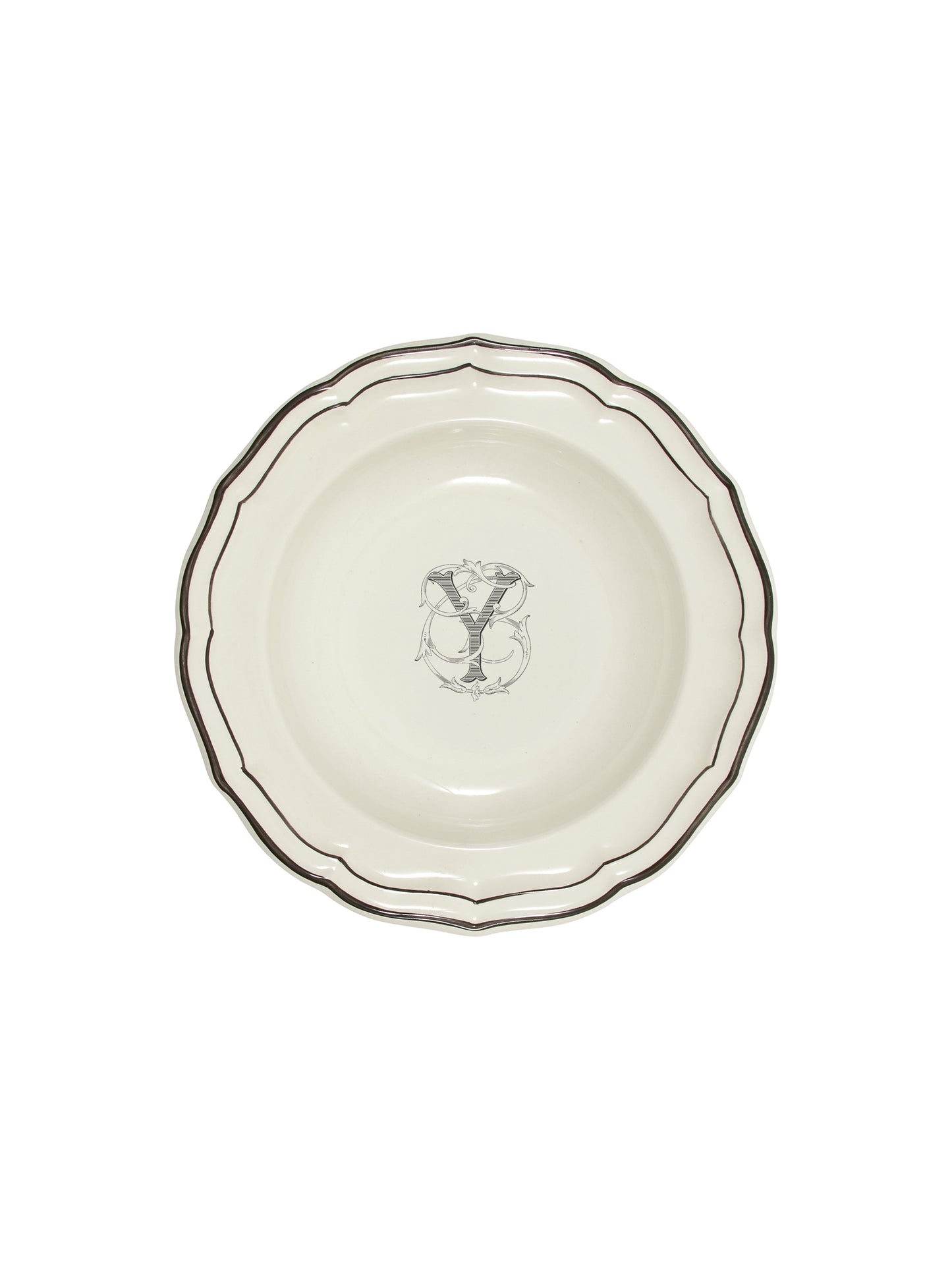 Gien Filet Midnight Monogram Soup Plate Y Weston Table