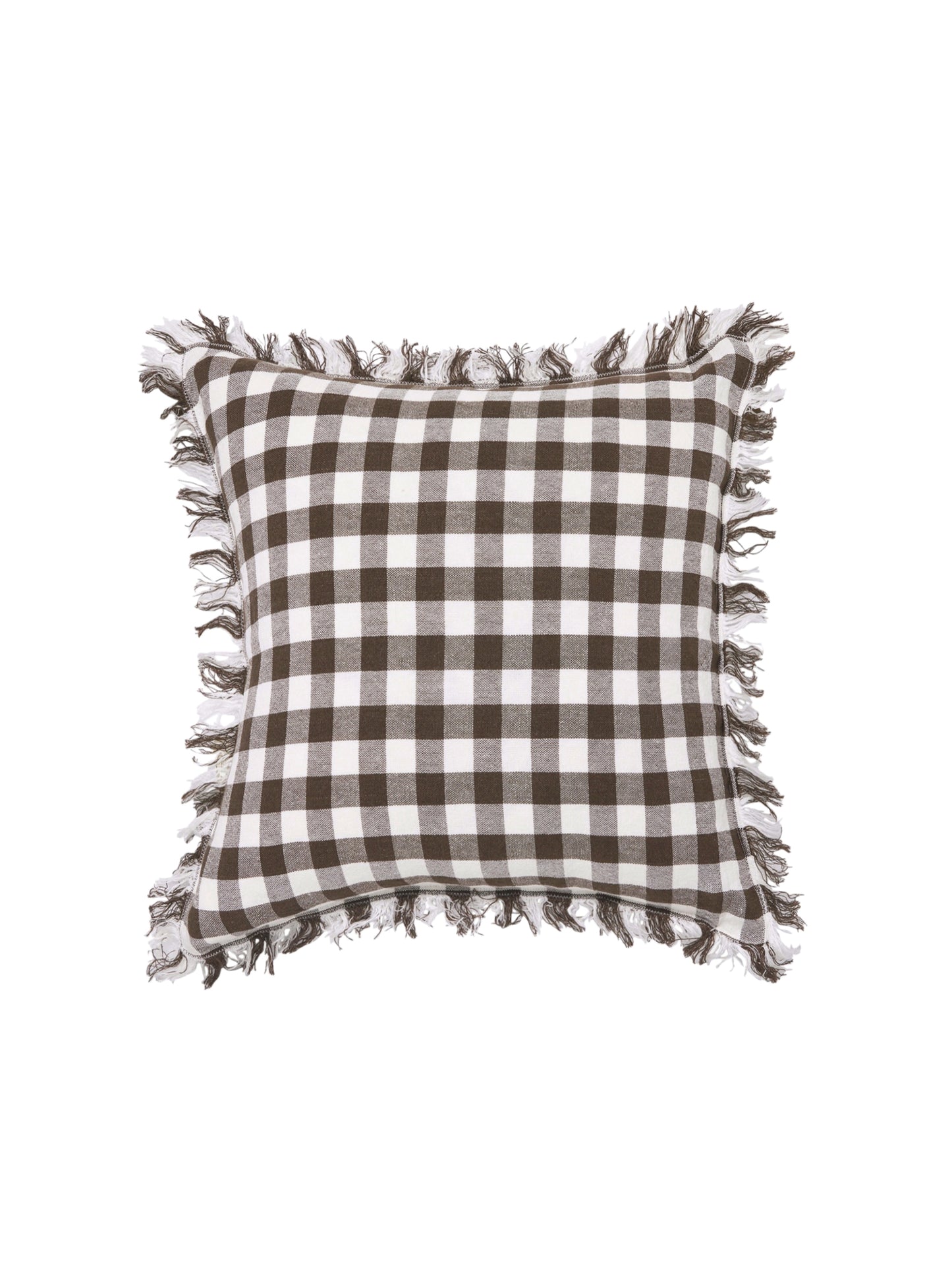 Handloomed Chocolate Gingham Linen Pillow Weston Table