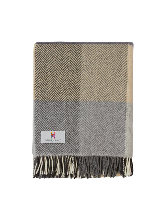 Irish Large Herringbone Grey and Cream Check Throw Weston Table