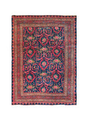 Landry & Arcari 1920s Hand Knotted Persian Navy & Coral Rug Weston Table