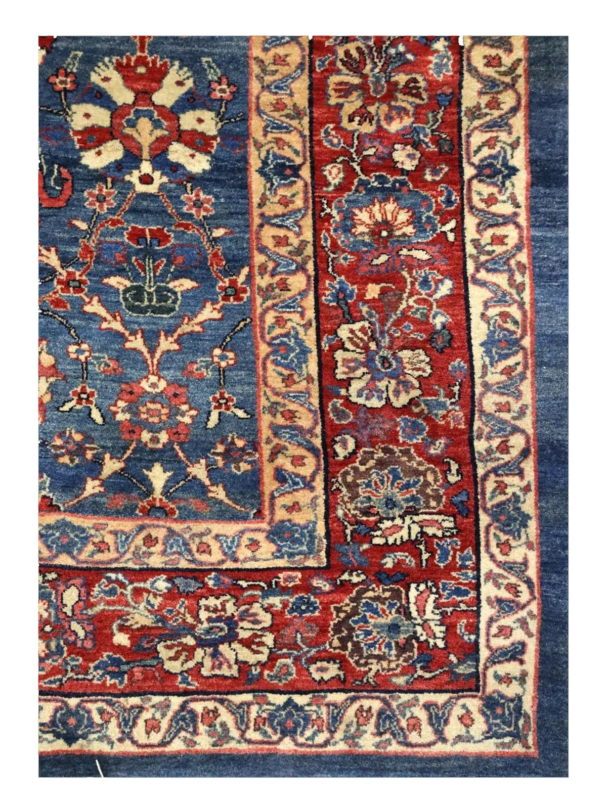 Landry & Arcari Bijar Blue and Crimson Persian Handwoven Rug Weston Table