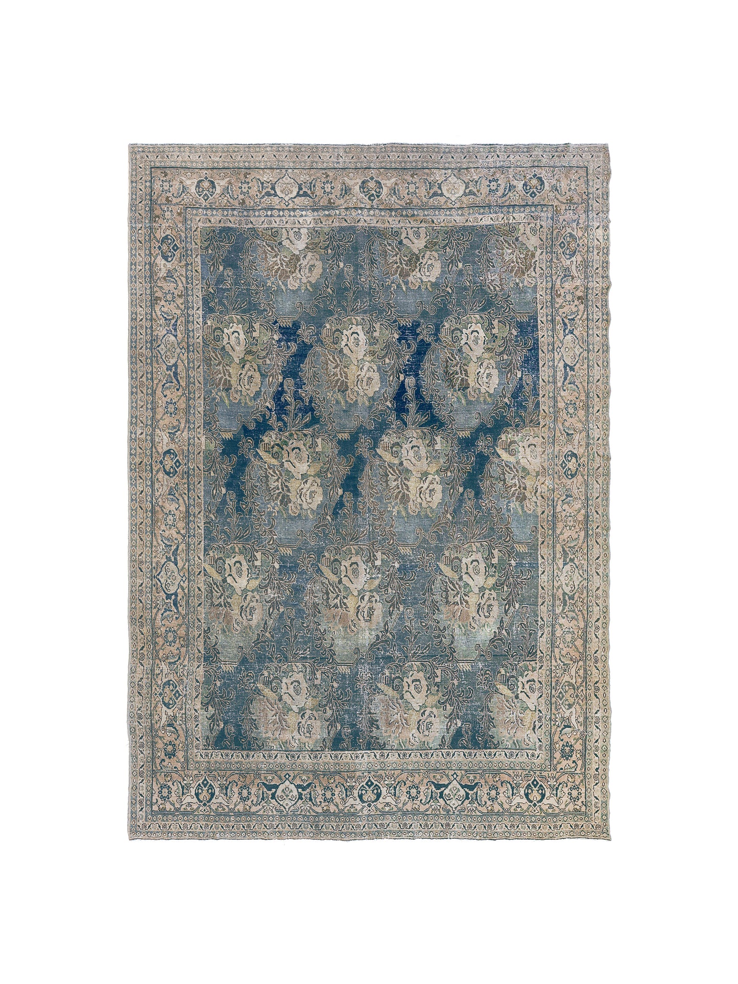 Landry & Arcari Heirloom Hand Knotted Blue Flower Wool and Silk Rug Weston Table
