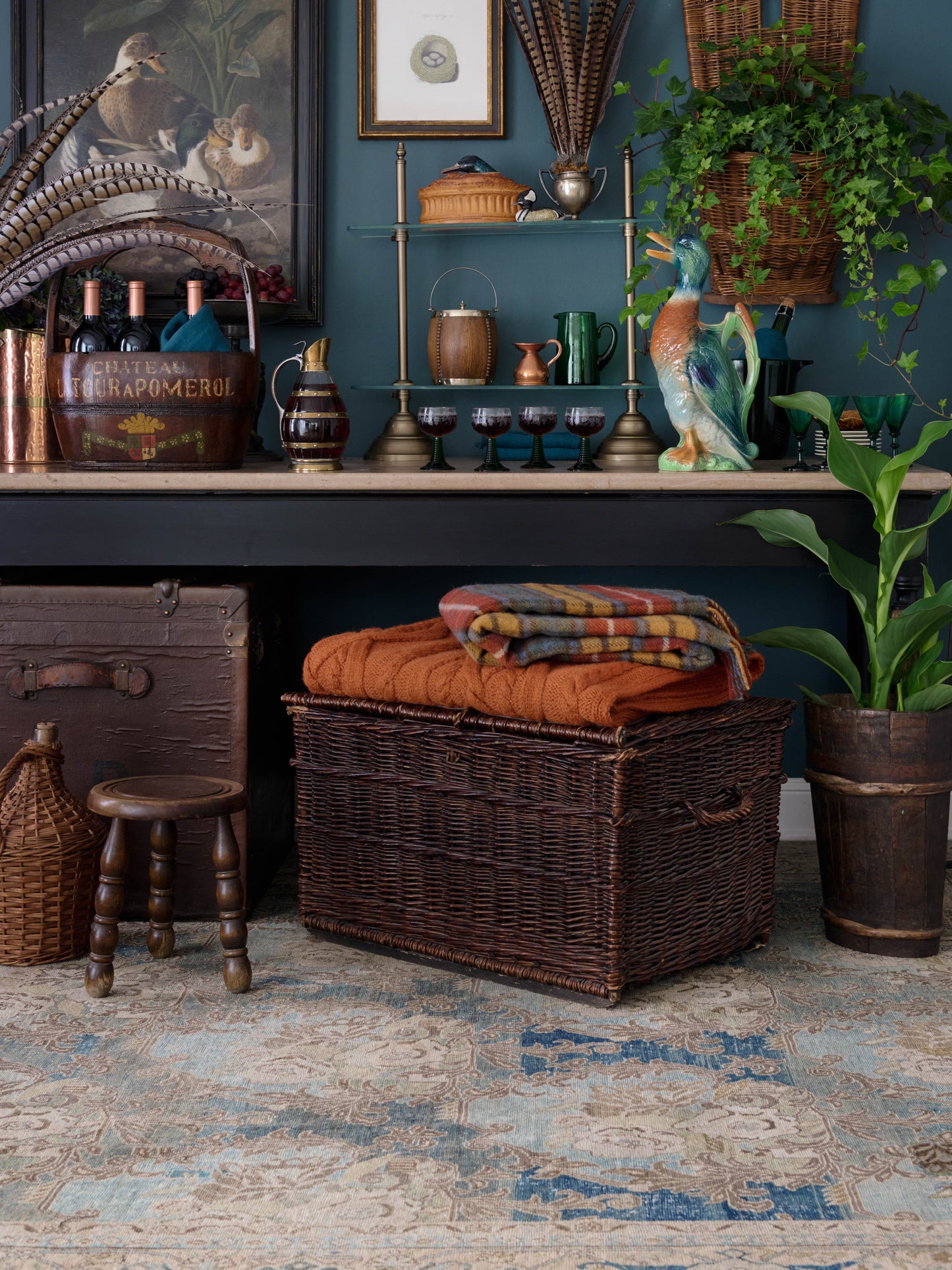 Landry & Arcari Heirloom Hand Knotted Blue Flower Wool and Silk Rug Weston Table