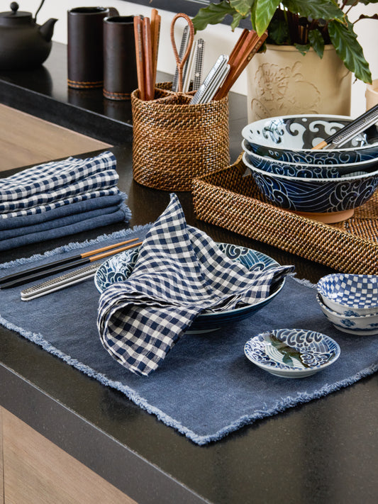 Linen Gingham Navy Napkins Weston Table