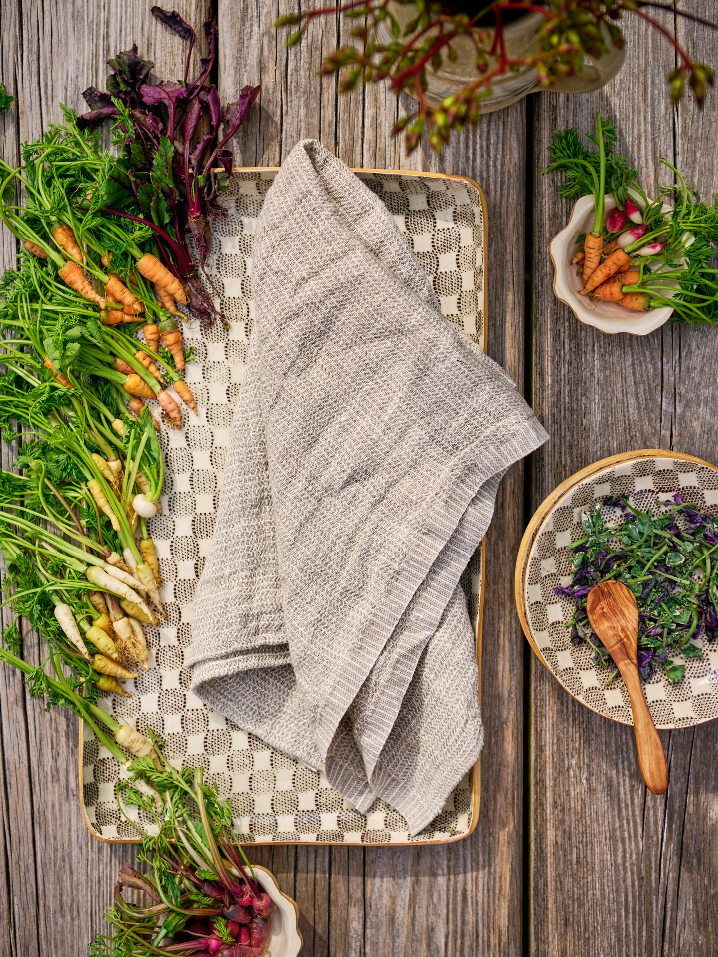 Natural and White Linen Wave Kitchen Towel Weston Table
