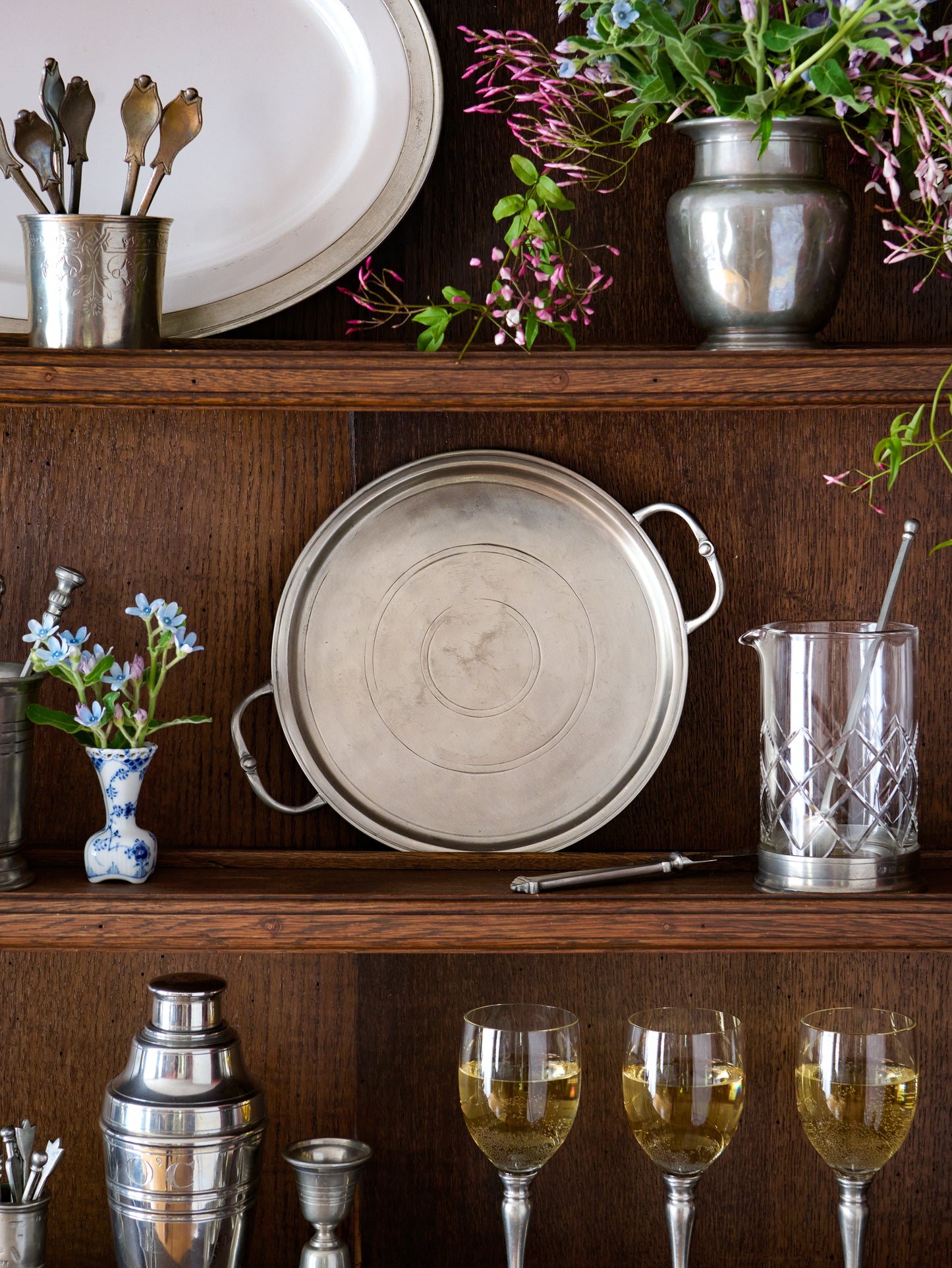 MATCH Pewter Small Round Tray with Handles Weston Table