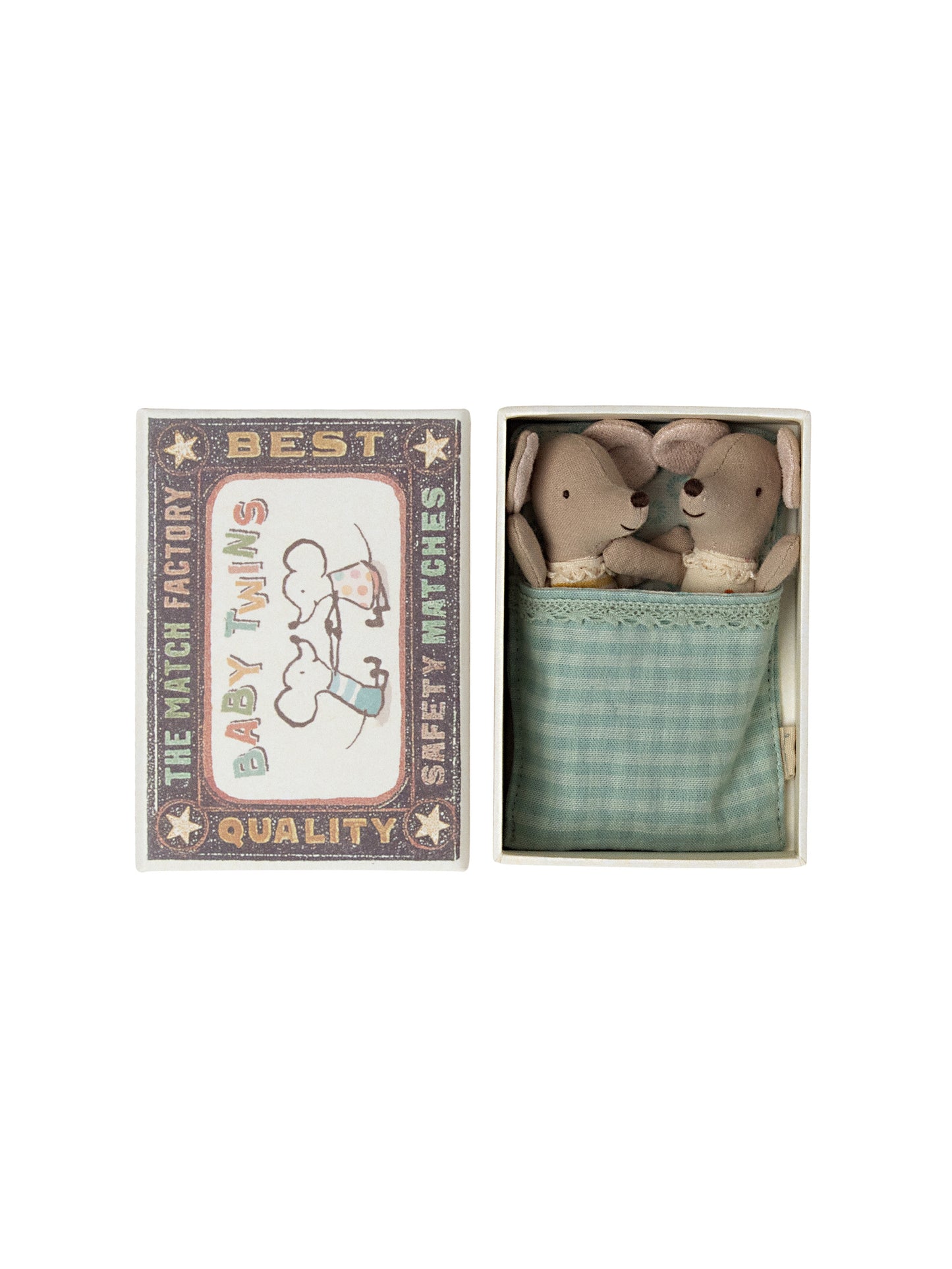 Maileg Baby Mice Twins in Matchbox Weston Table