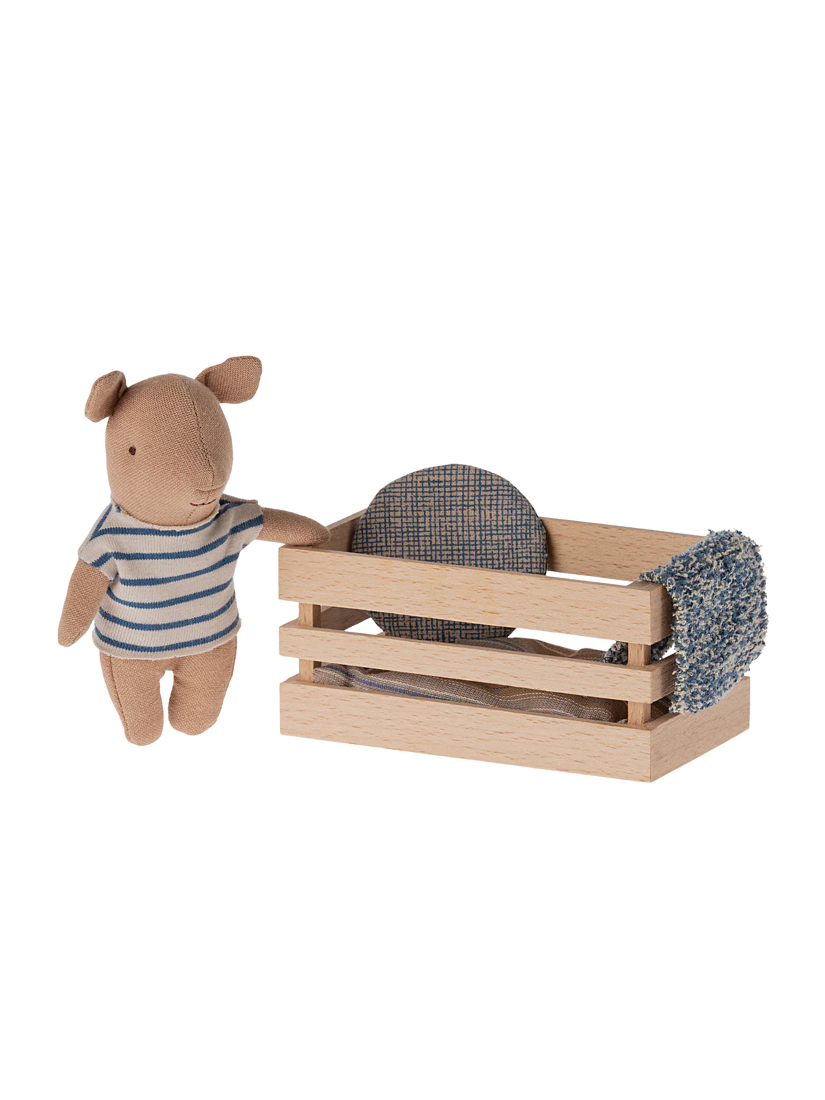 Maileg Pig in Box Baby Boy Blue Weston Table