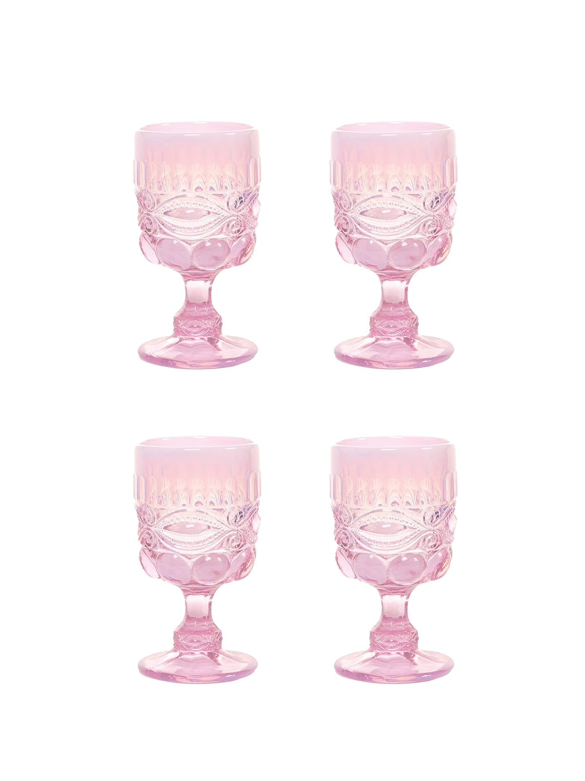 Mosser Glass Eye Winker Goblet Set Pink Opal Weston Table