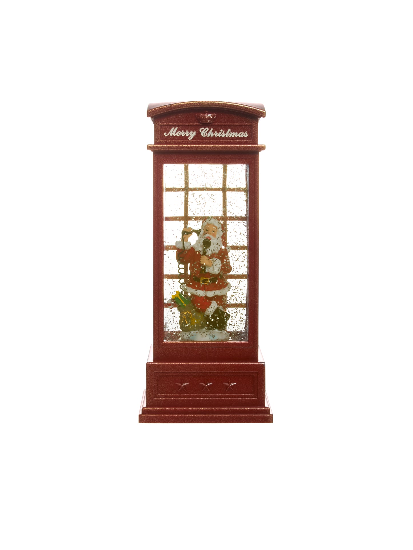 Red London Phone Booth with Santa Snow Globe Lantern Weston Table