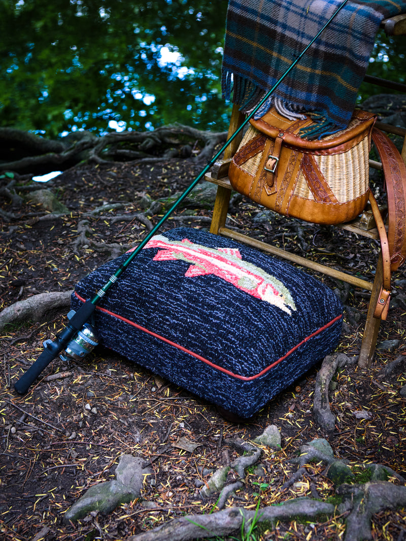 Trout Hooked Wool Foot Stool