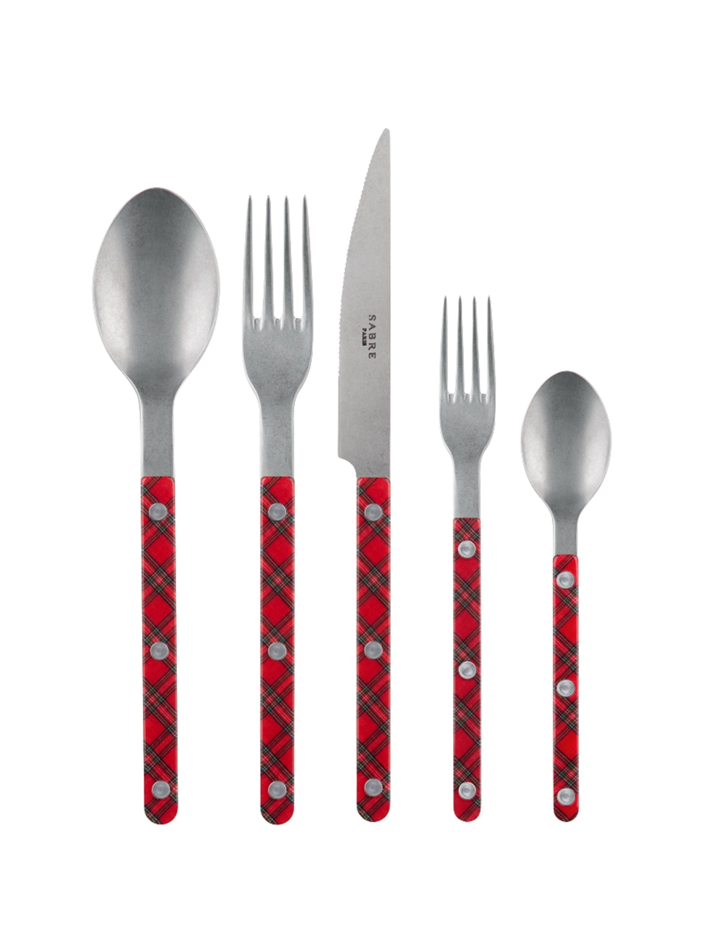 Sabre Paris Bistro Vintage Red Tartan 5 Piece Place Setting Weston Tab;e