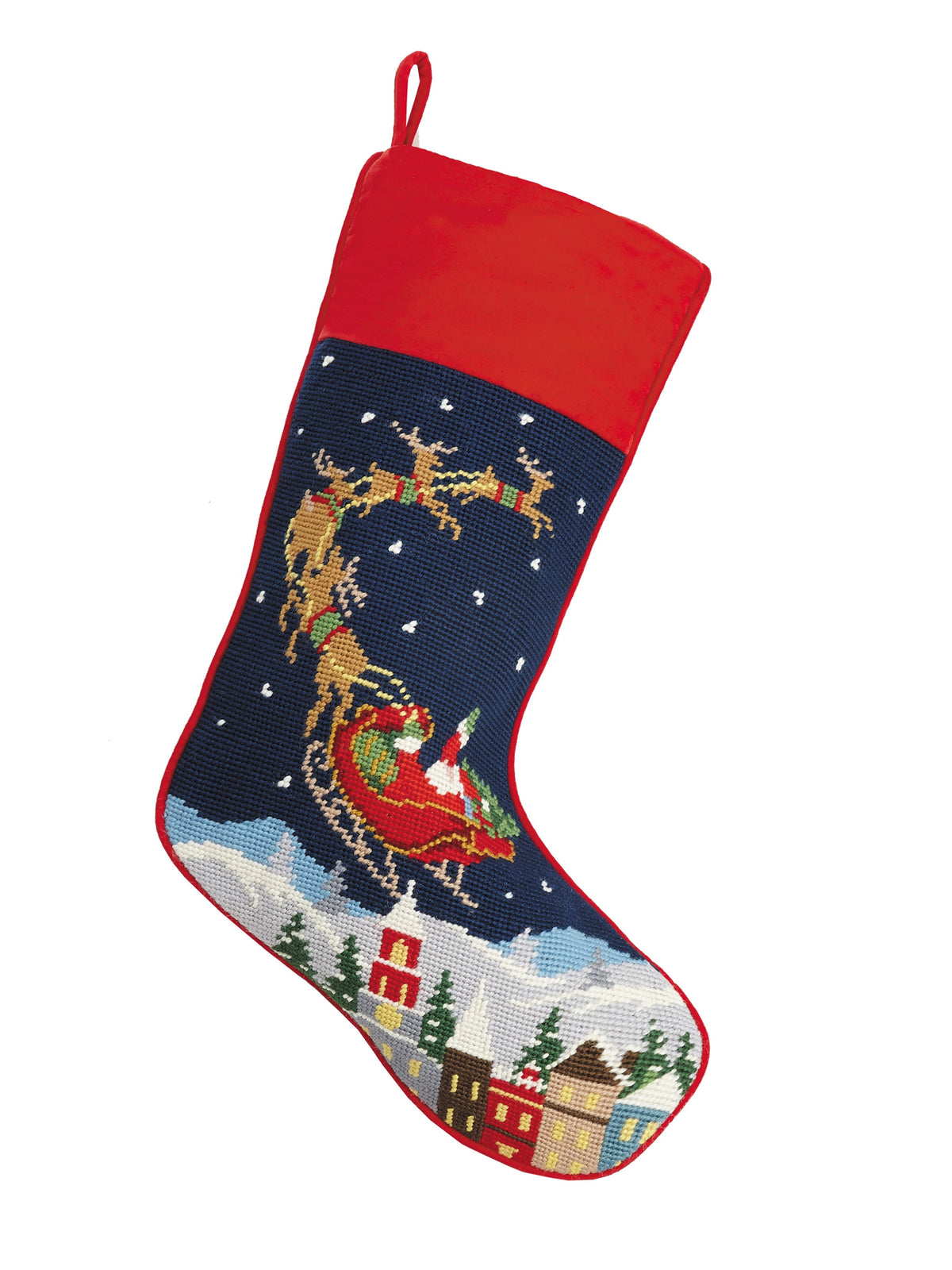 Santa and Reindeers Needlepoint Stocking Weston Table