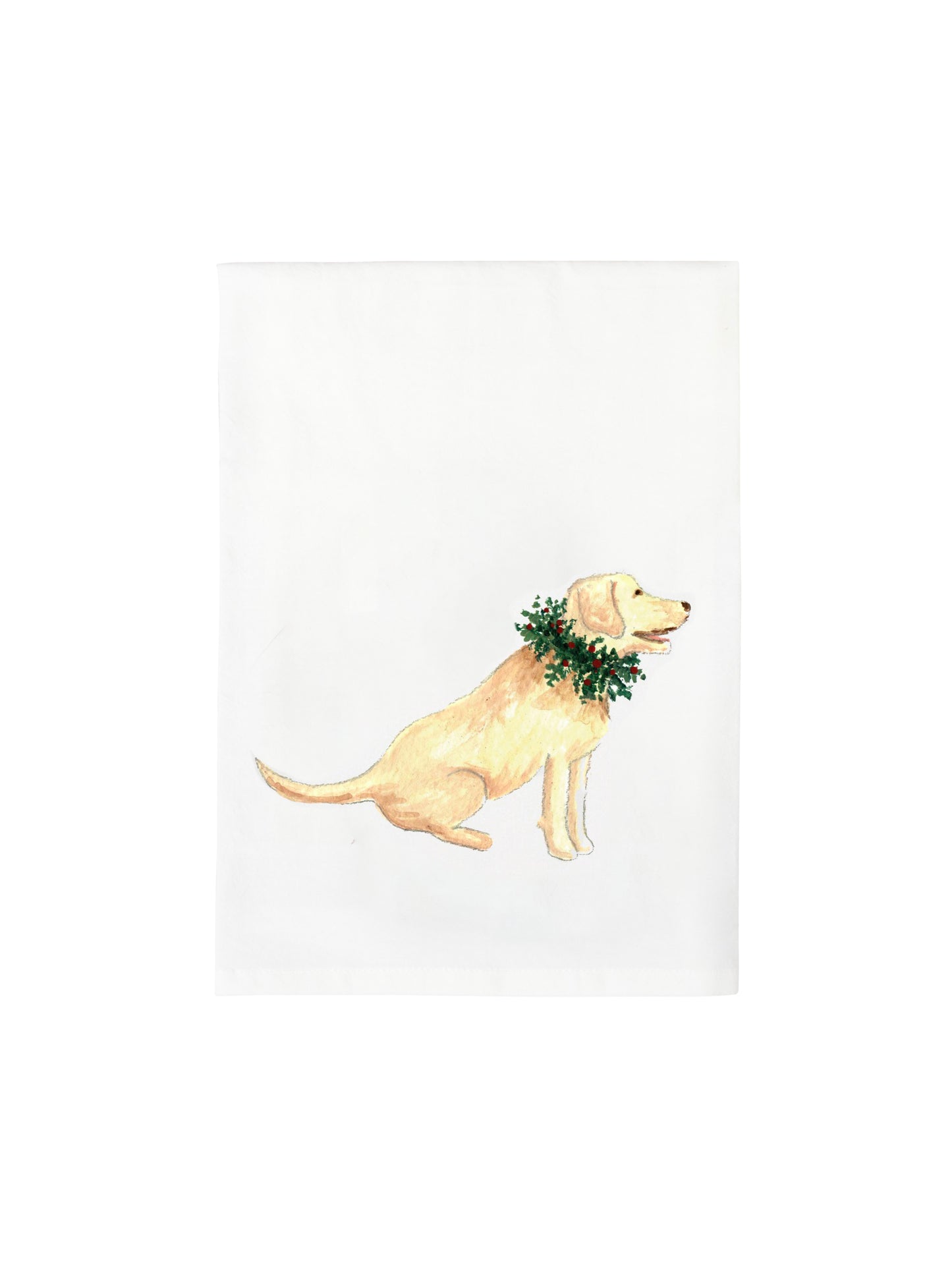 Ski and Holiday Dog Flour Sack Towels Yellow Lab with Wreath Weston Table