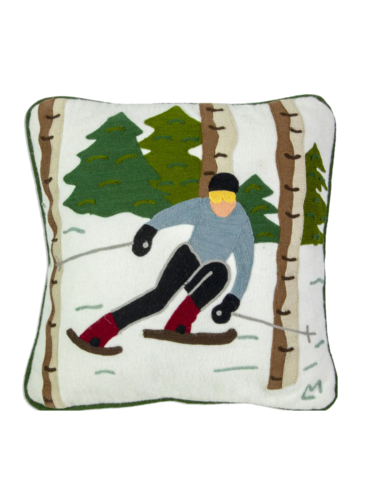 Skiing in the Trees Hooked Wool Felt Pillow Weston Table