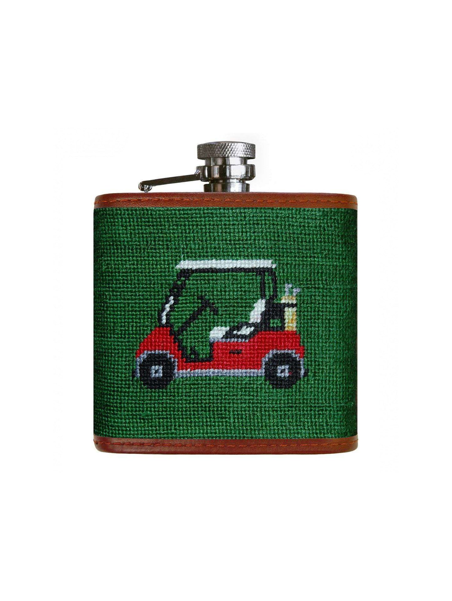 Smathers & Branson Needlepoint Flask Golf Cart Weston Table
