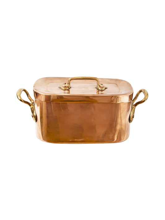 Vintage 1870s French Copper Lidded Casserole with Brass Handles Weston Table