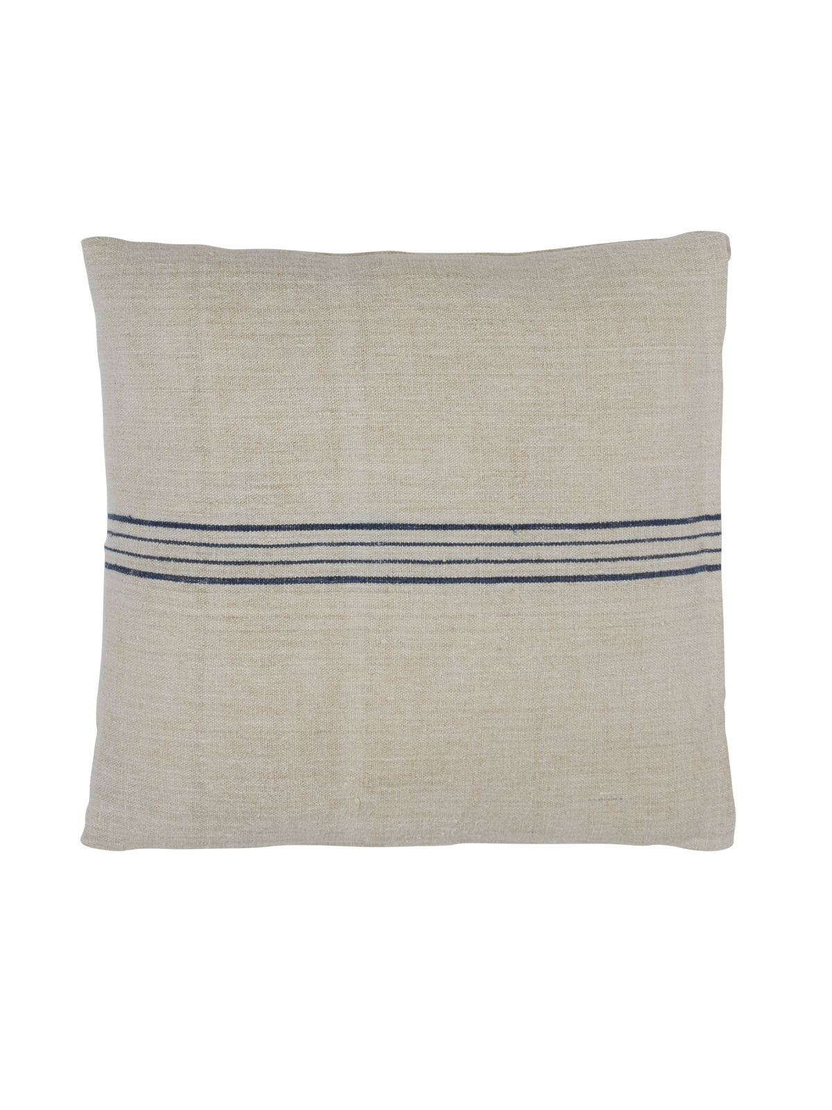 Vintage 1890s Linen Indigo Four Stripe Square Grain Sack Pillow Weston Table