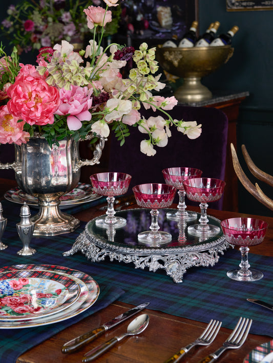 Vintage 1900 Baccarat Crystal Richelieu Rose Overlay Coupes Weston Table