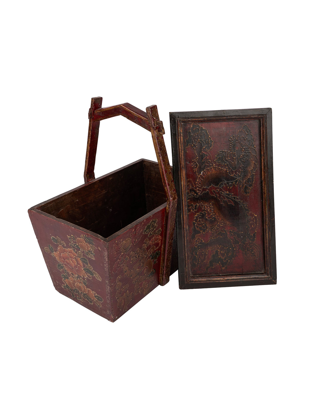 Vintage 1900 Red Dragon Wooden Basket Weston Table