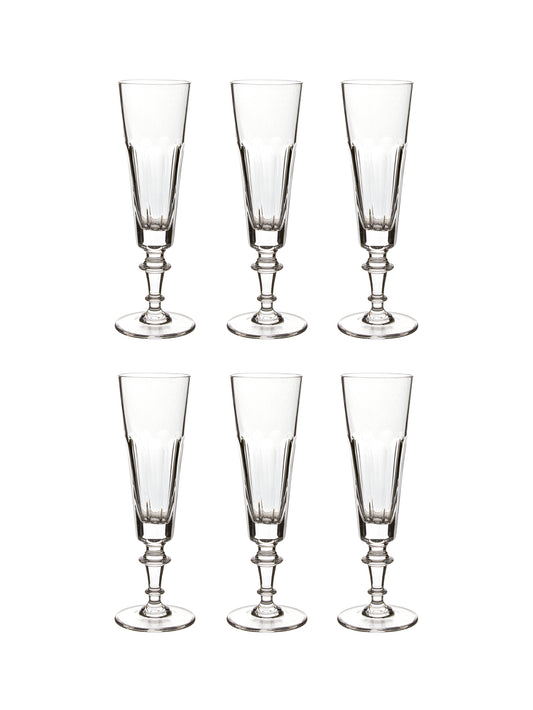 Vintage 1900s French Crystal Champagne Flutes Set of Six Weston Table