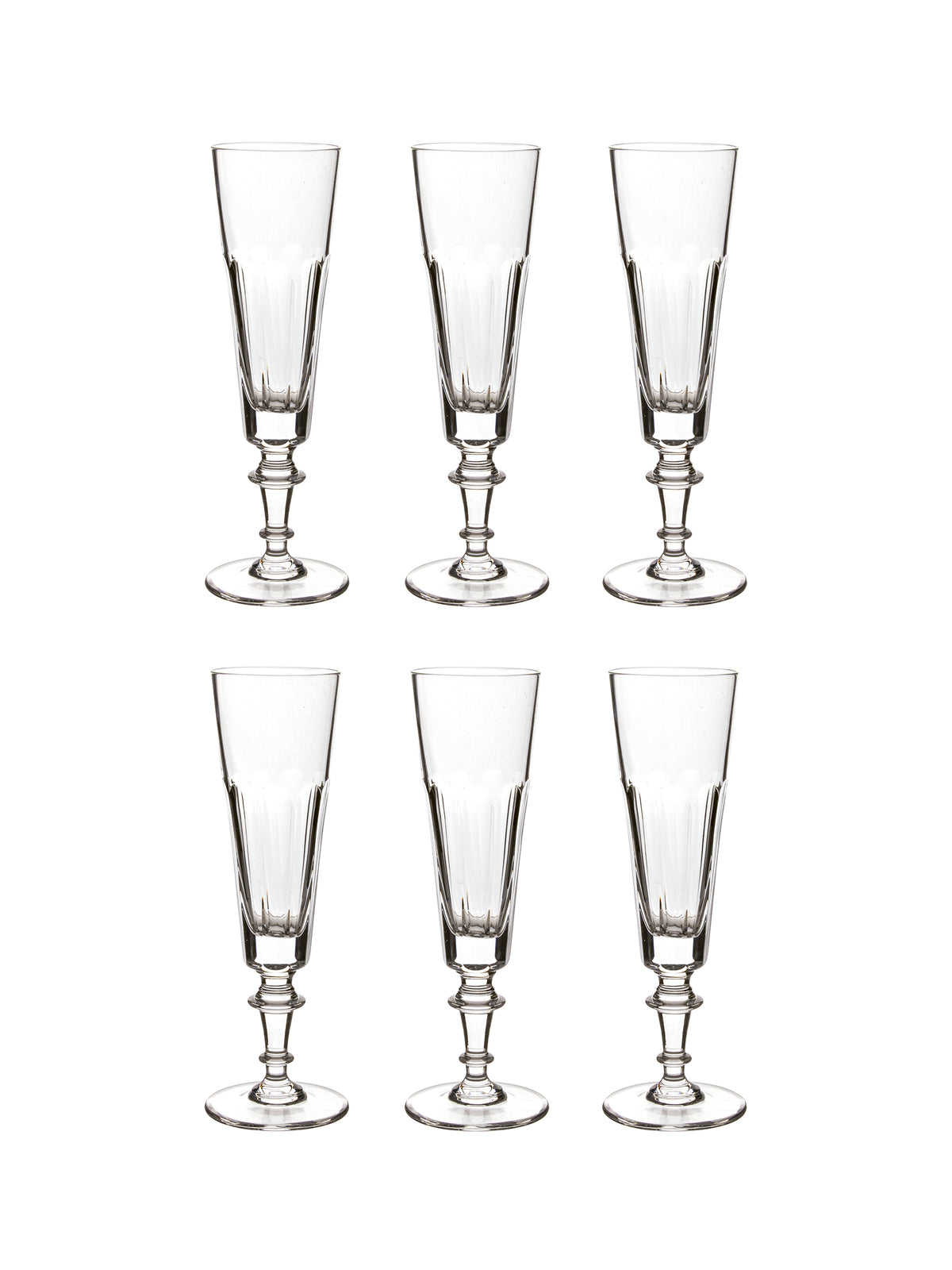 Vintage 1900s French Crystal Champagne Flutes Set of Six Weston Table
