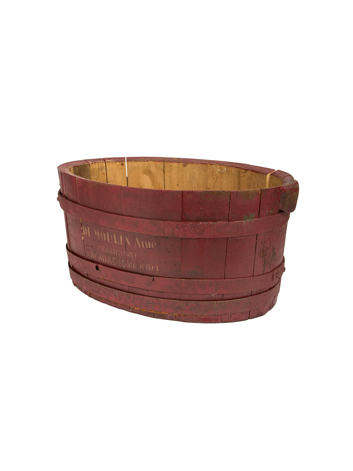 Vintage 1900s French Grape Harvesting Red Oak Bucket Weston Table