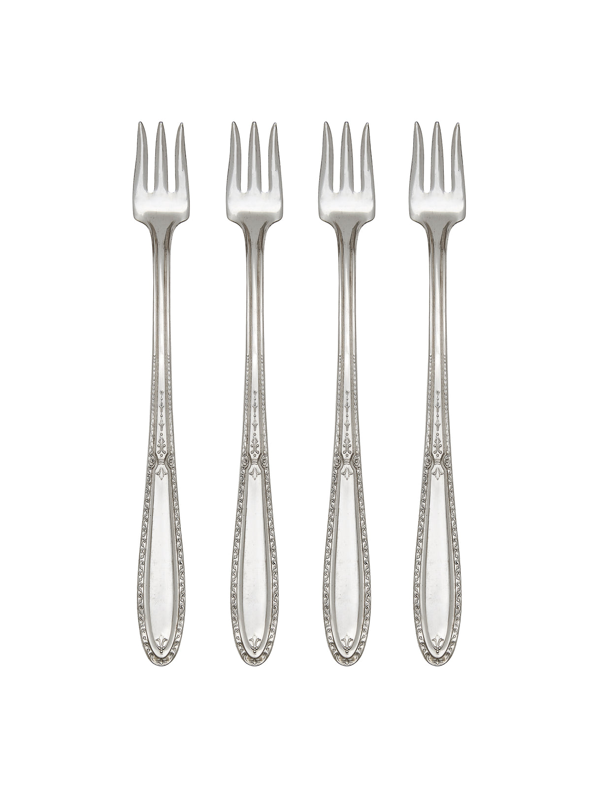 Vintage 1913 Isabella Silver Plate Oyster Forks Set of Four Weston Table
