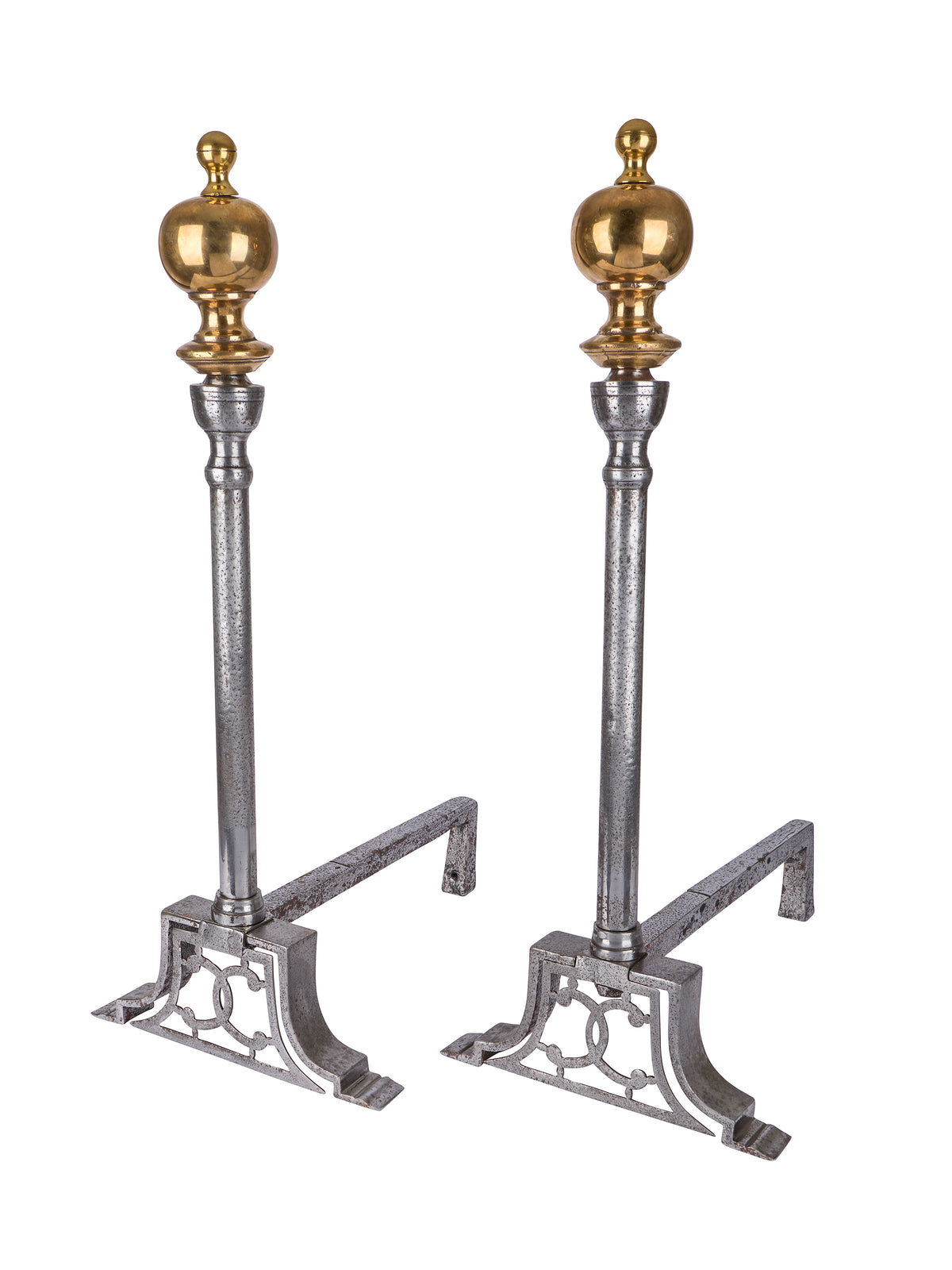 Vintage 1920s French Large Iron and Brass Andirons Weston Table