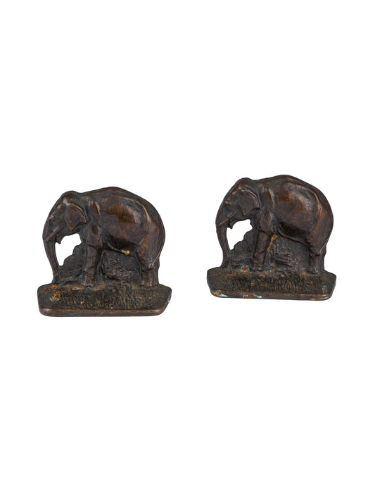 Vintage 1930s AC Williams Bronzed Cast Iron Elephant Bookends Weston Table