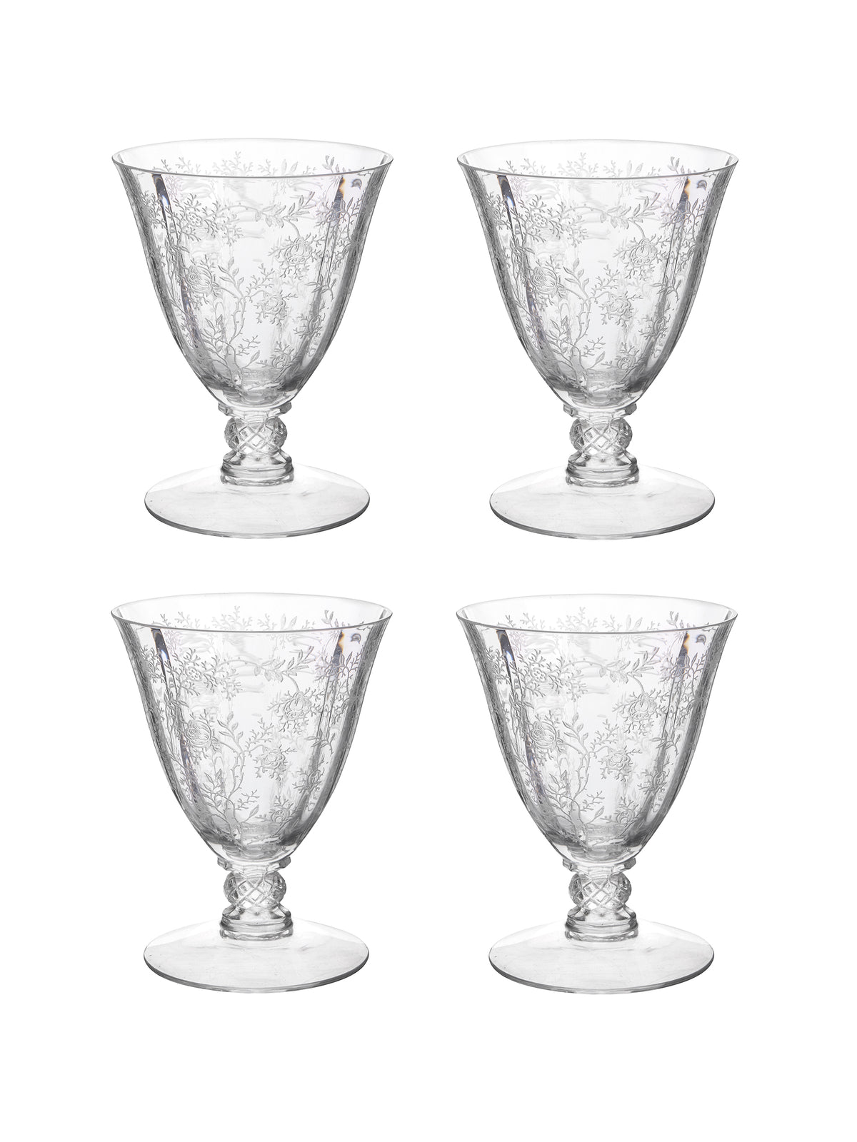 Vintage 1940s Fostoria Chintz Oyster Cocktail Glasses Set of Four Weston Table