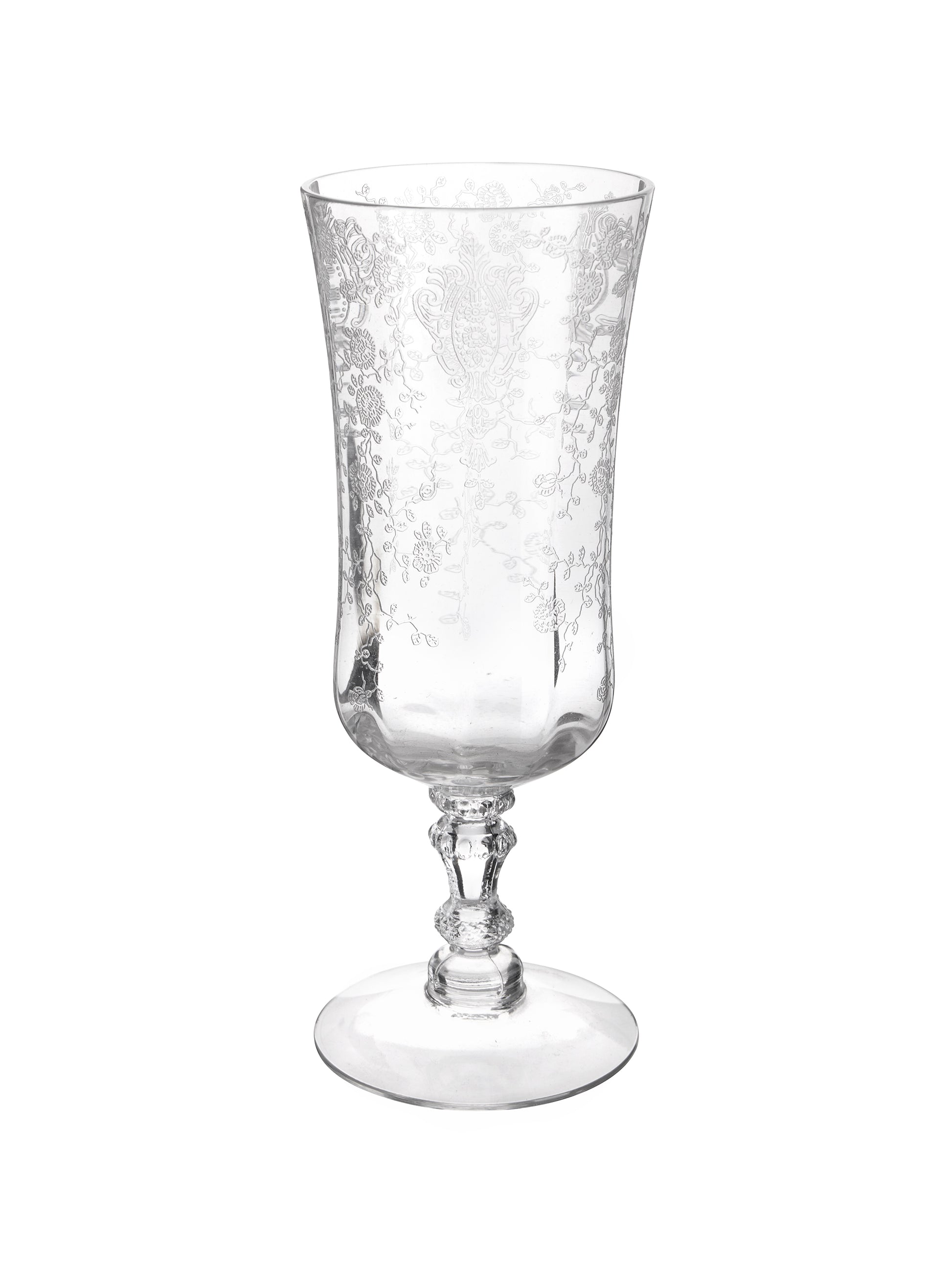 Vintage 1940s Rose Point Cambridge Etched Parfait Glasses Weston Table