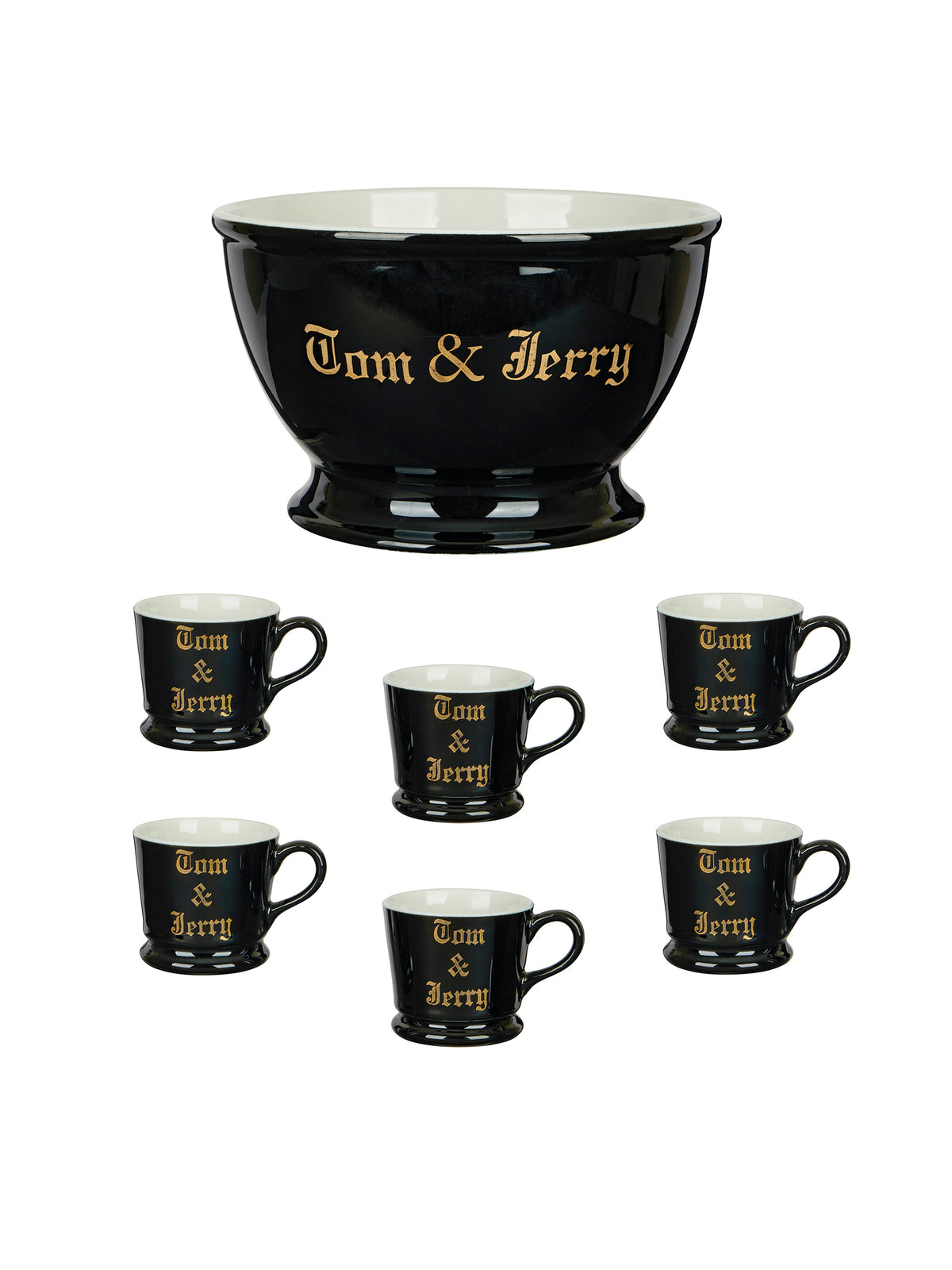Vintage 1940s Tom & Jerry Black Punch Bowl Set Three Weston Table