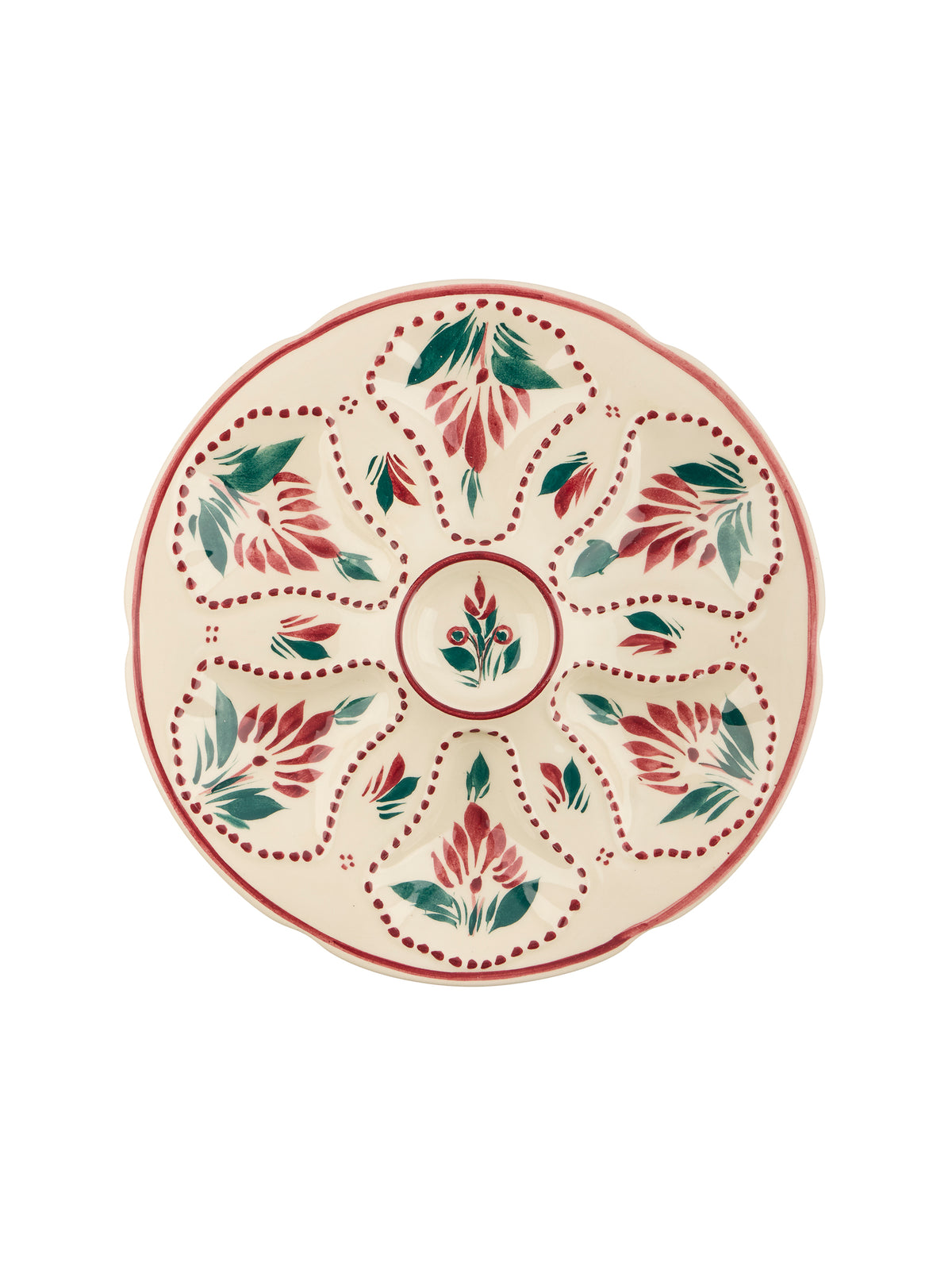 Vintage 1950s Burgundy and Green Quimper Oyster Plate Weston Table