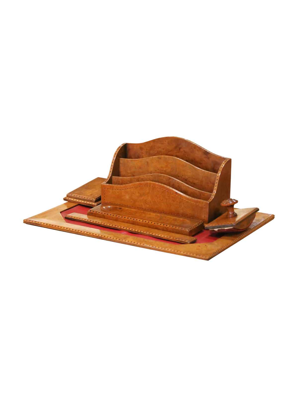 Vintage 1950s Burl Wood and Leather Desk Set Weston Table